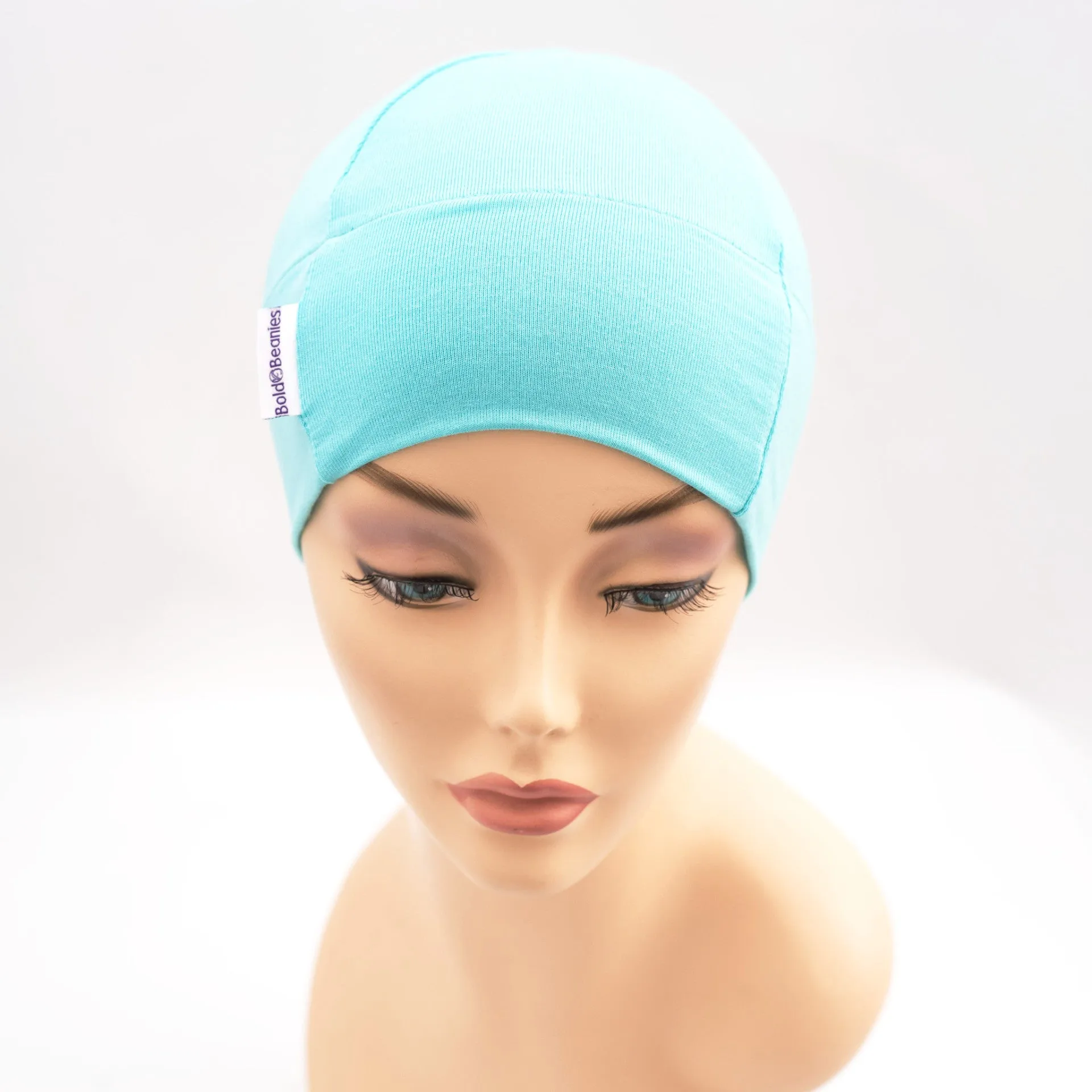 Aqua Plain Cotton Cancer Beanie Hat