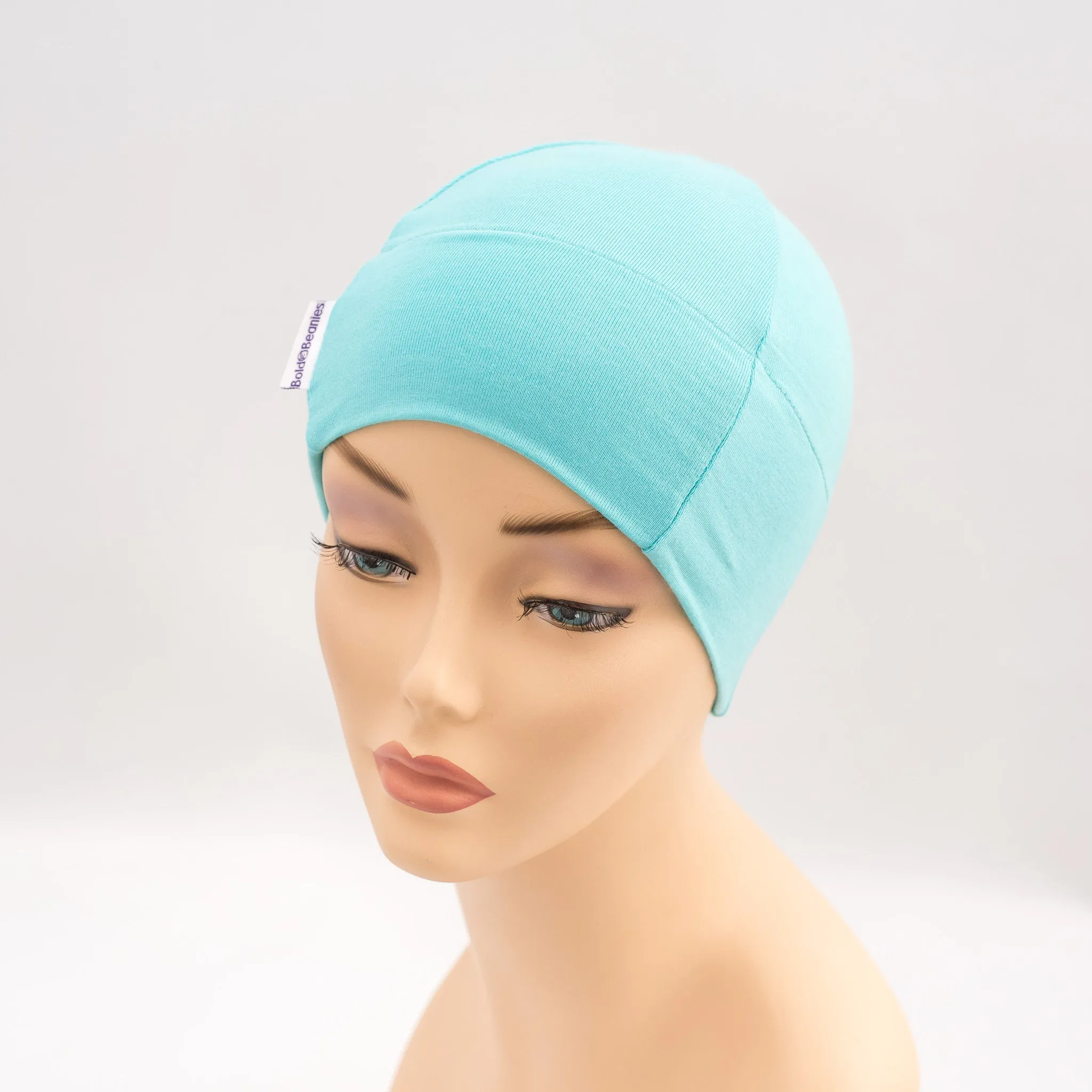 Aqua Plain Cotton Cancer Beanie Hat