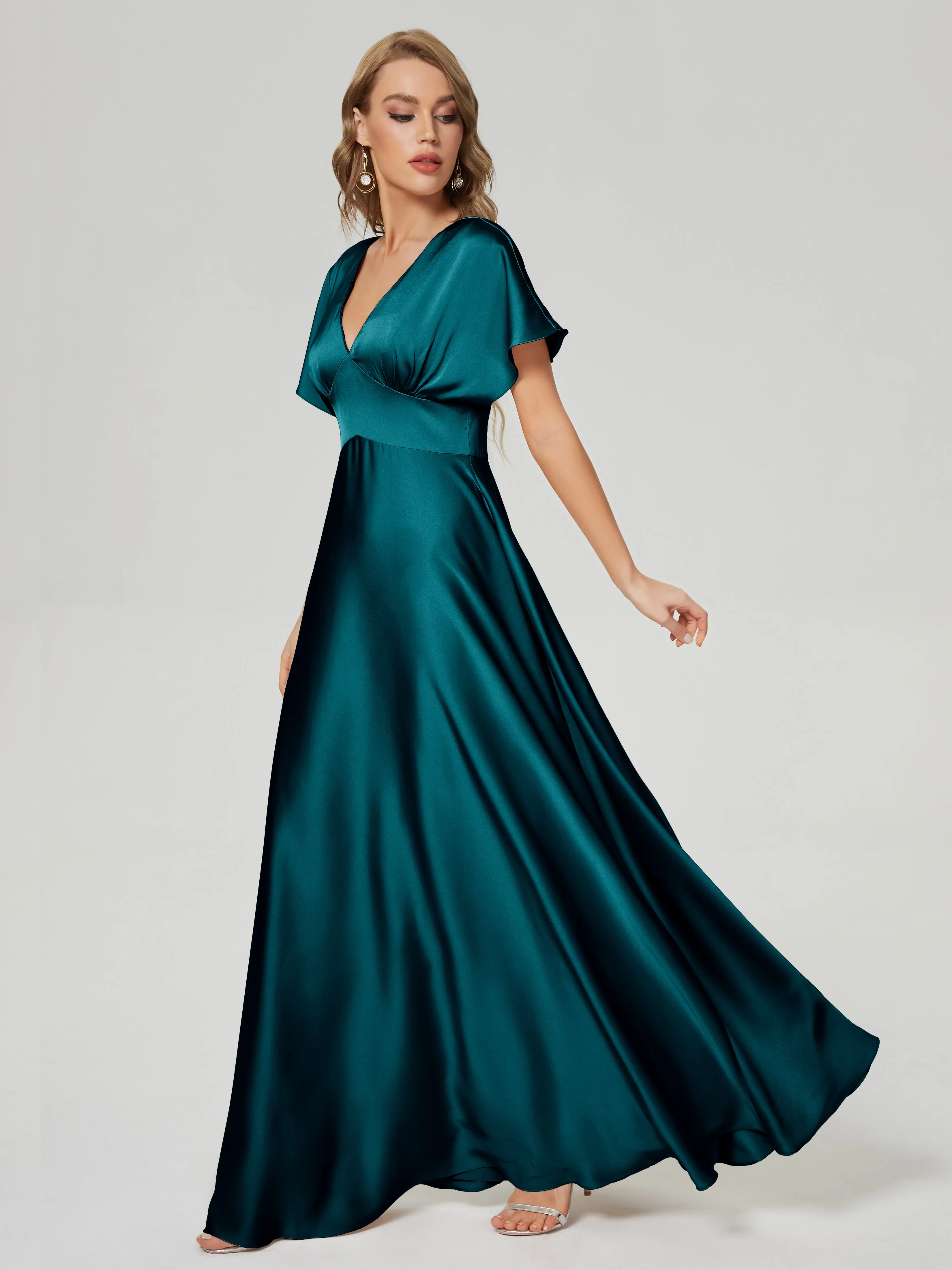 Ariah Modest Cap Sleeves Soft Satin Dresses