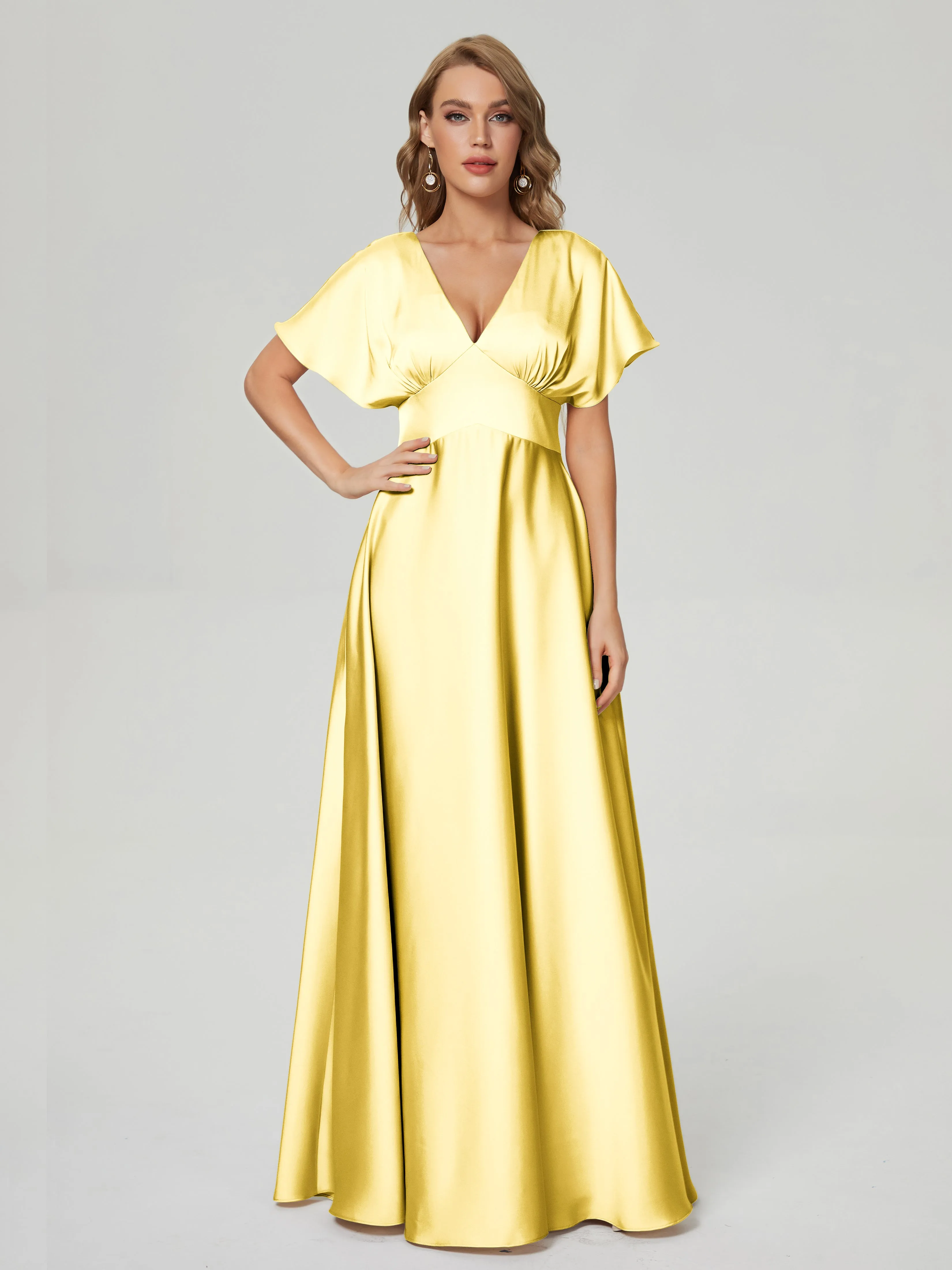 Ariah Modest Cap Sleeves Soft Satin Dresses