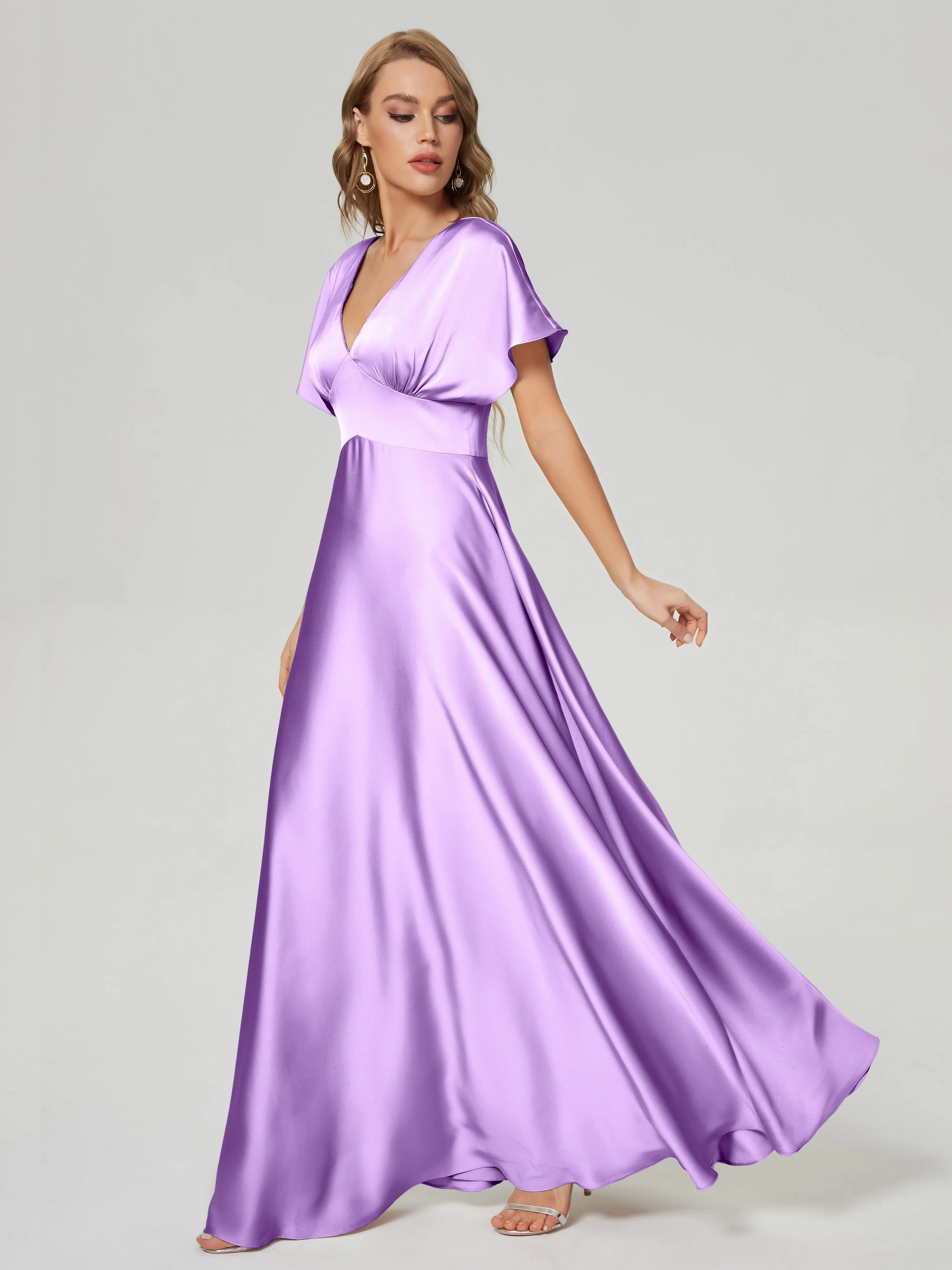 Ariah Modest Cap Sleeves Soft Satin Dresses