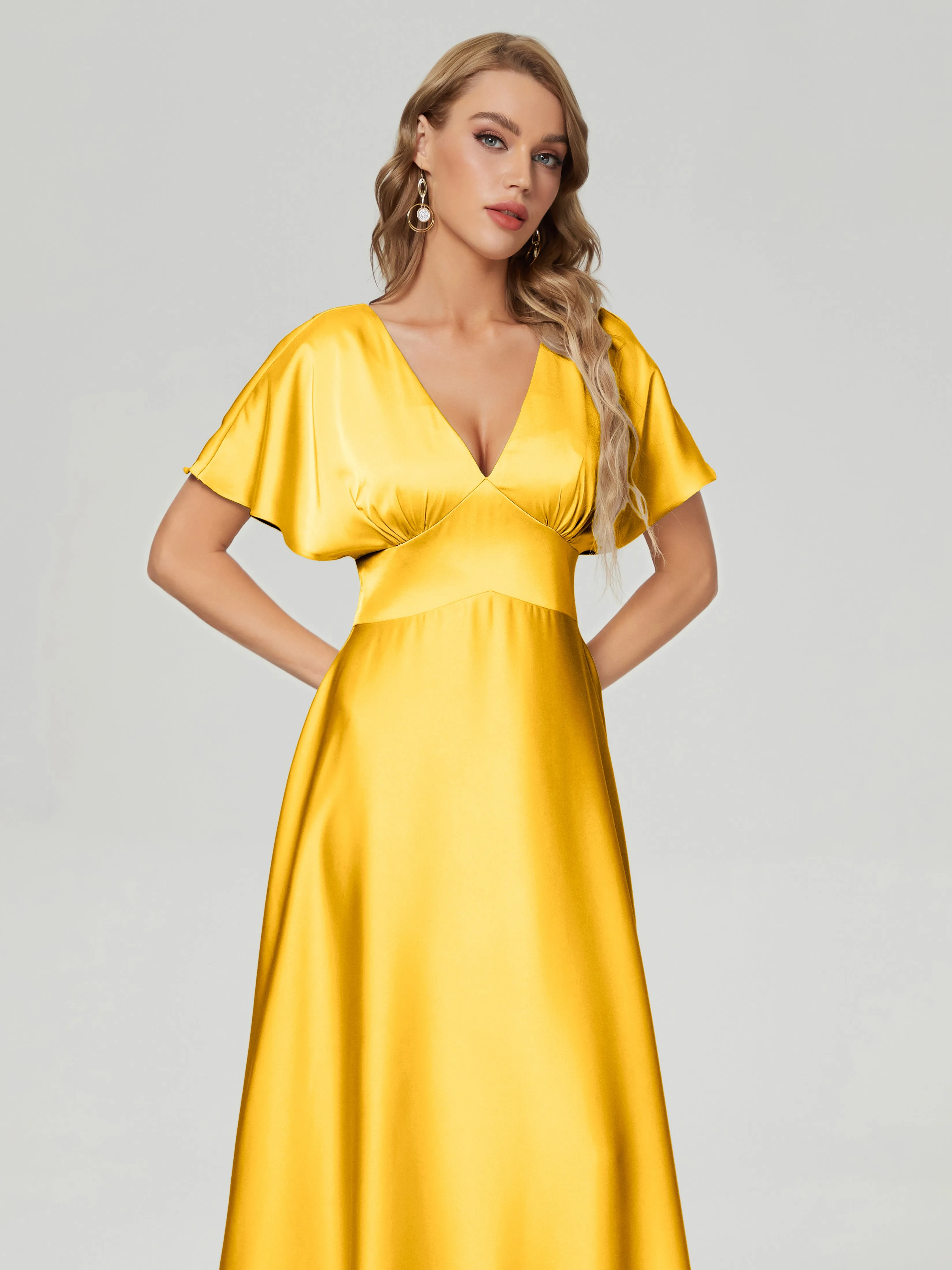 Ariah Modest Cap Sleeves Soft Satin Dresses