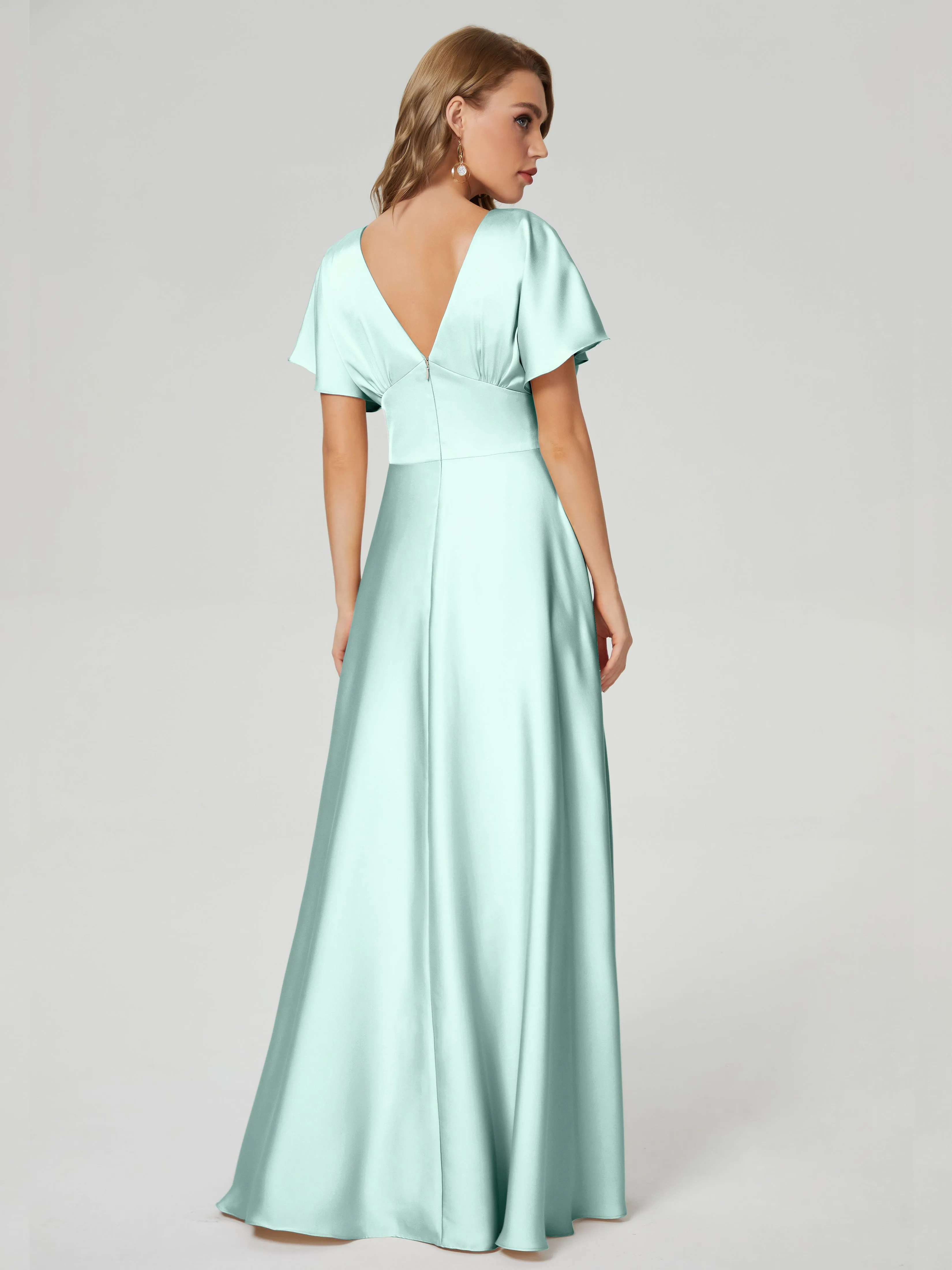 Ariah Modest Cap Sleeves Soft Satin Dresses