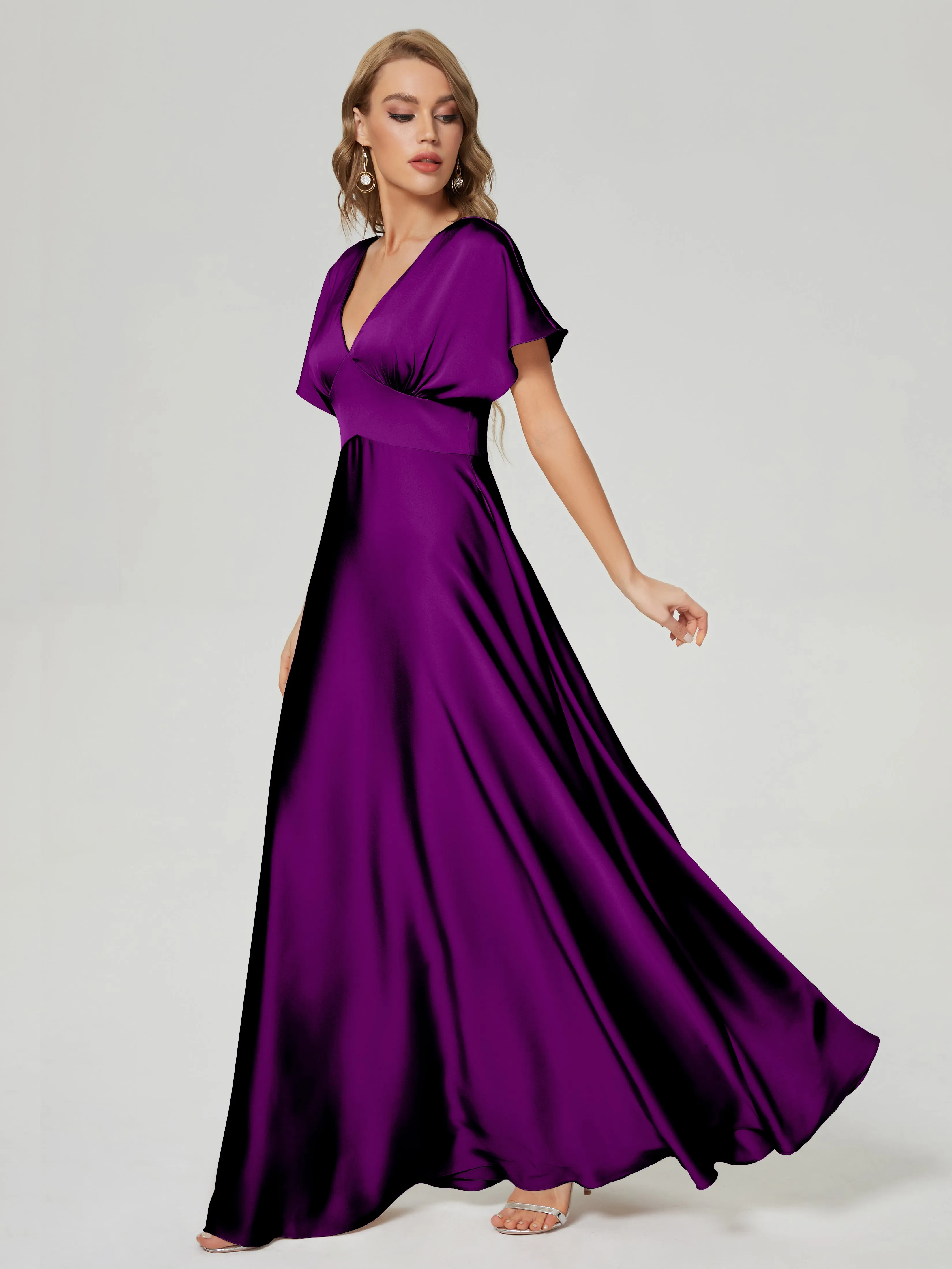 Ariah Modest Cap Sleeves Soft Satin Dresses