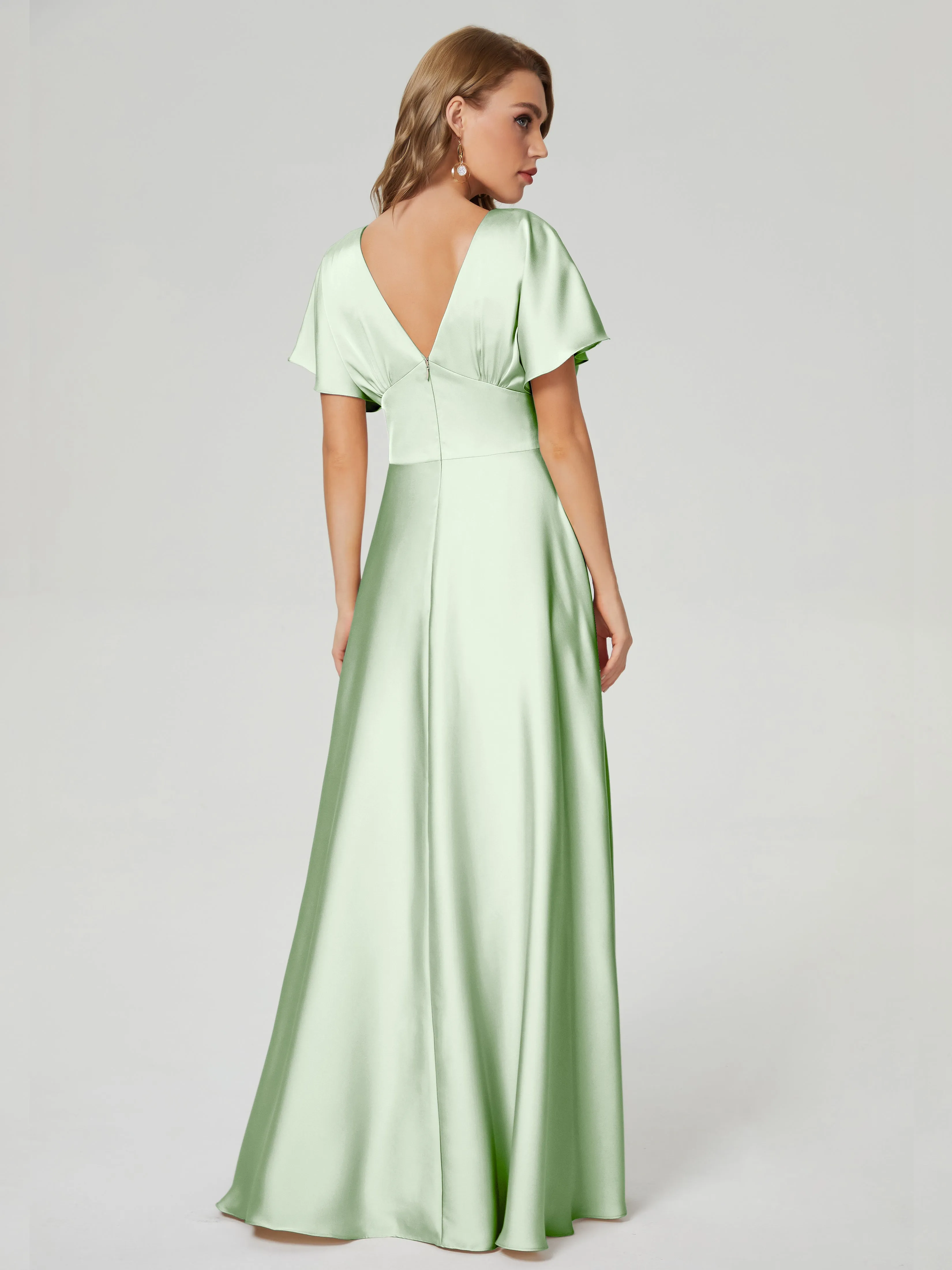 Ariah Modest Cap Sleeves Soft Satin Dresses