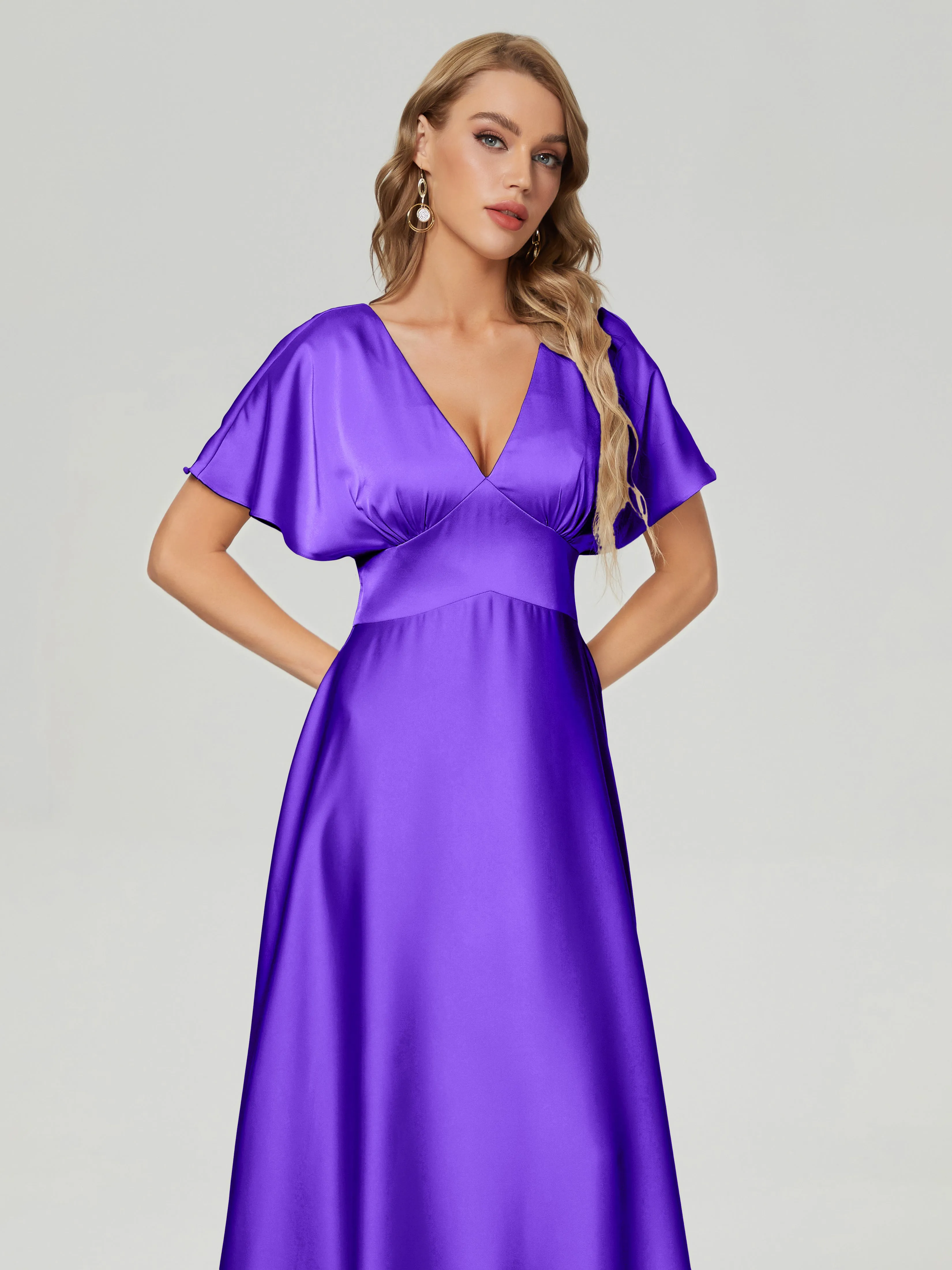 Ariah Modest Cap Sleeves Soft Satin Dresses