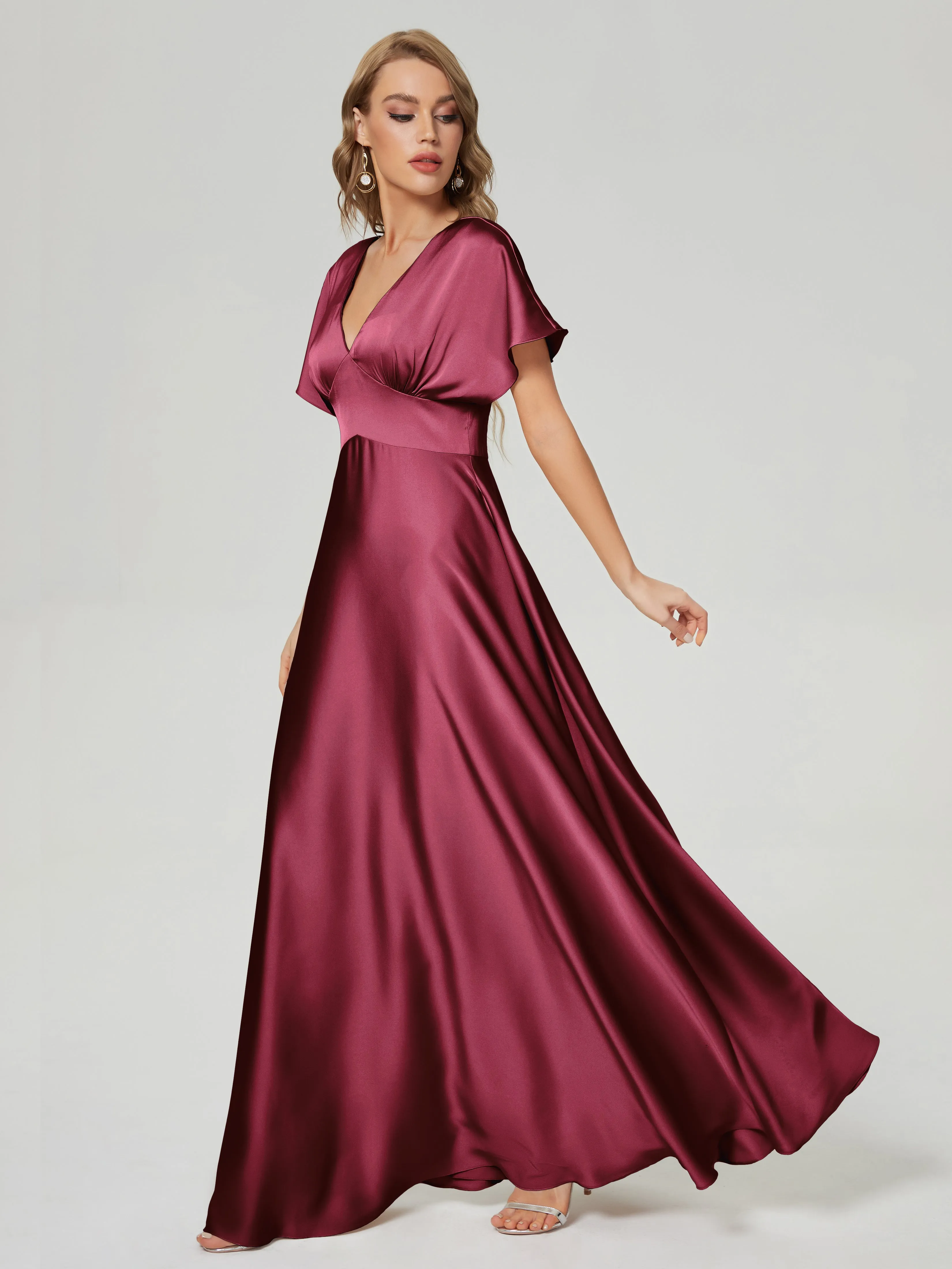 Ariah Modest Cap Sleeves Soft Satin Dresses