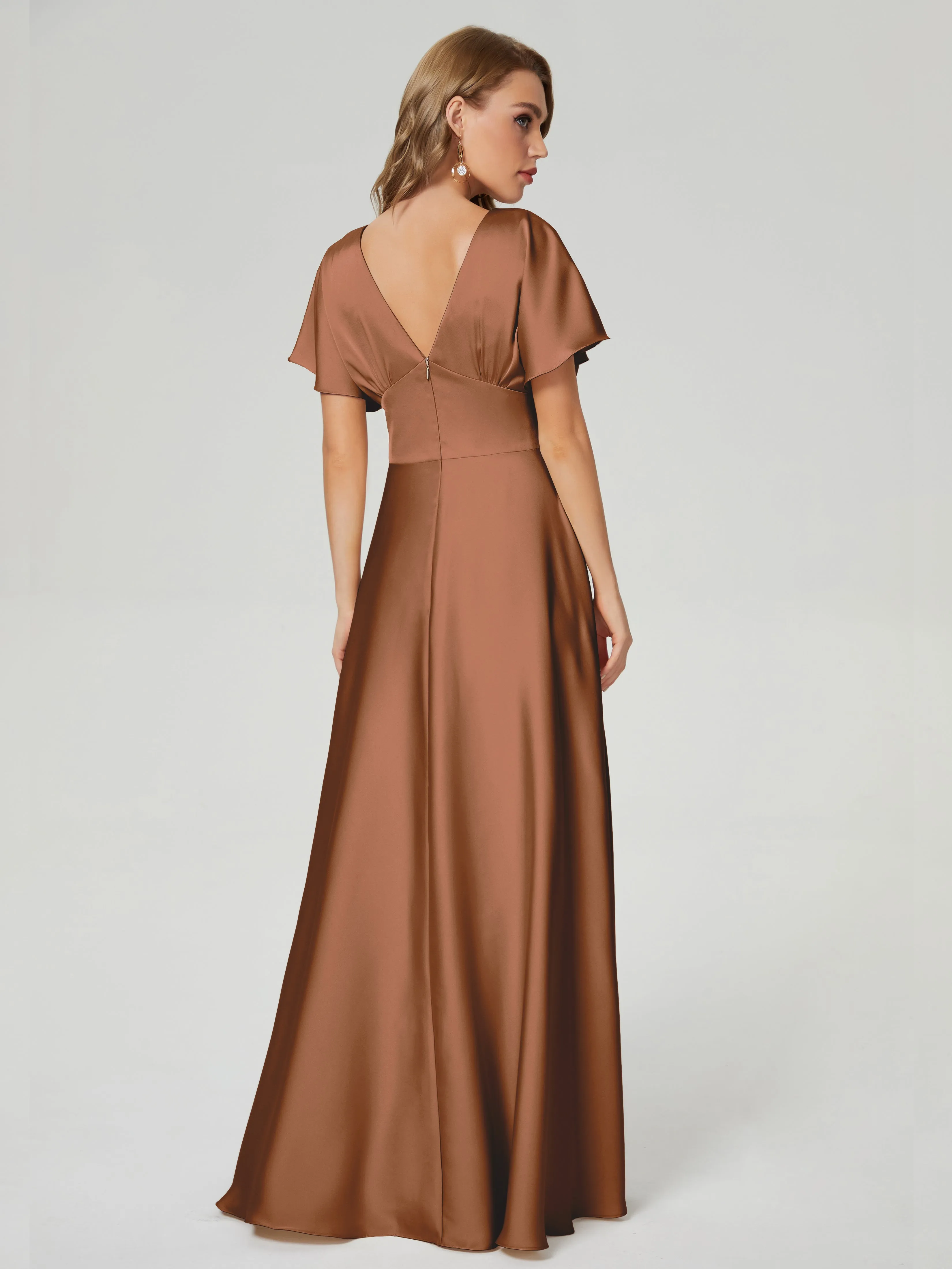 Ariah Modest Cap Sleeves Soft Satin Dresses