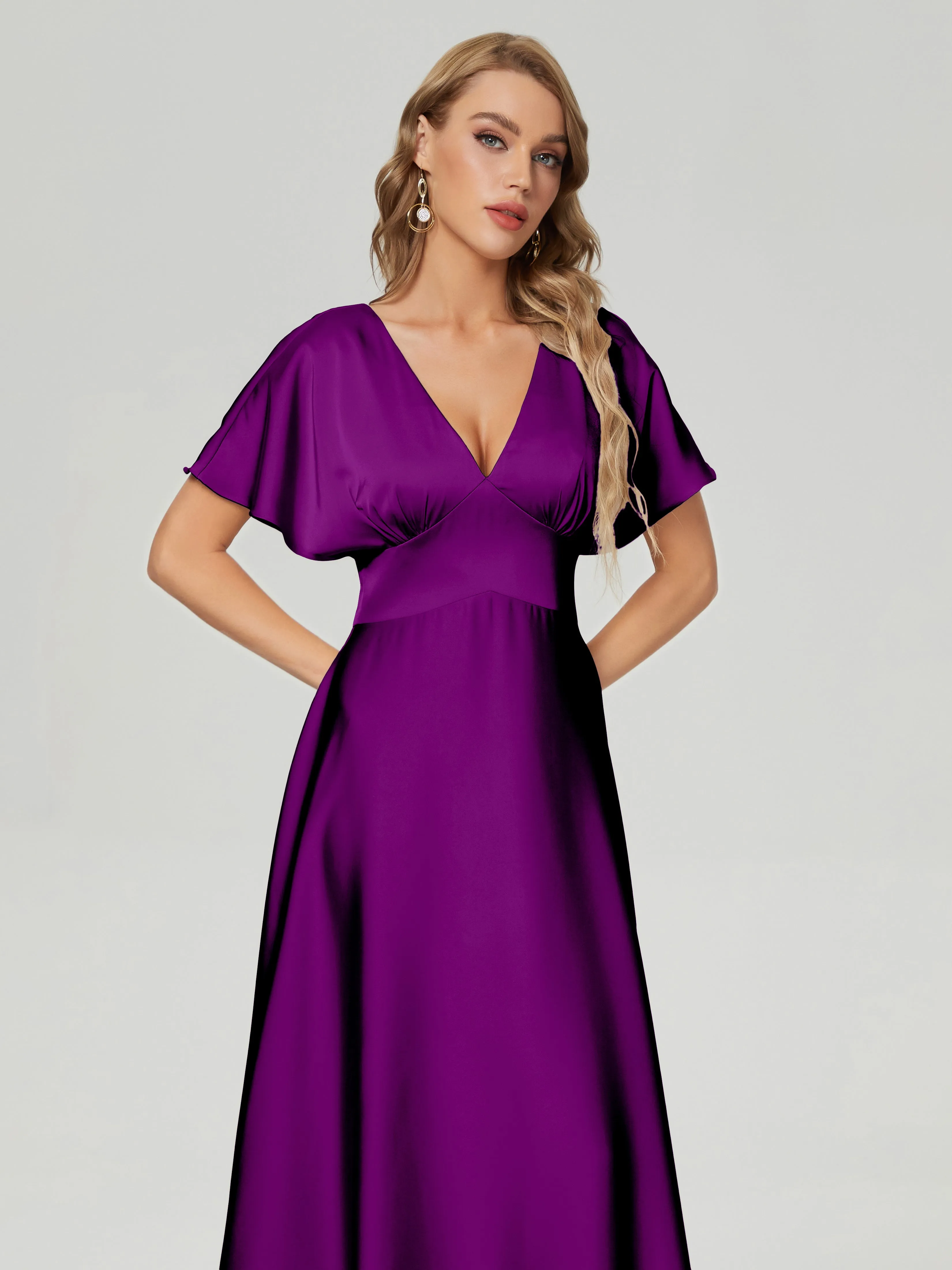 Ariah Modest Cap Sleeves Soft Satin Dresses