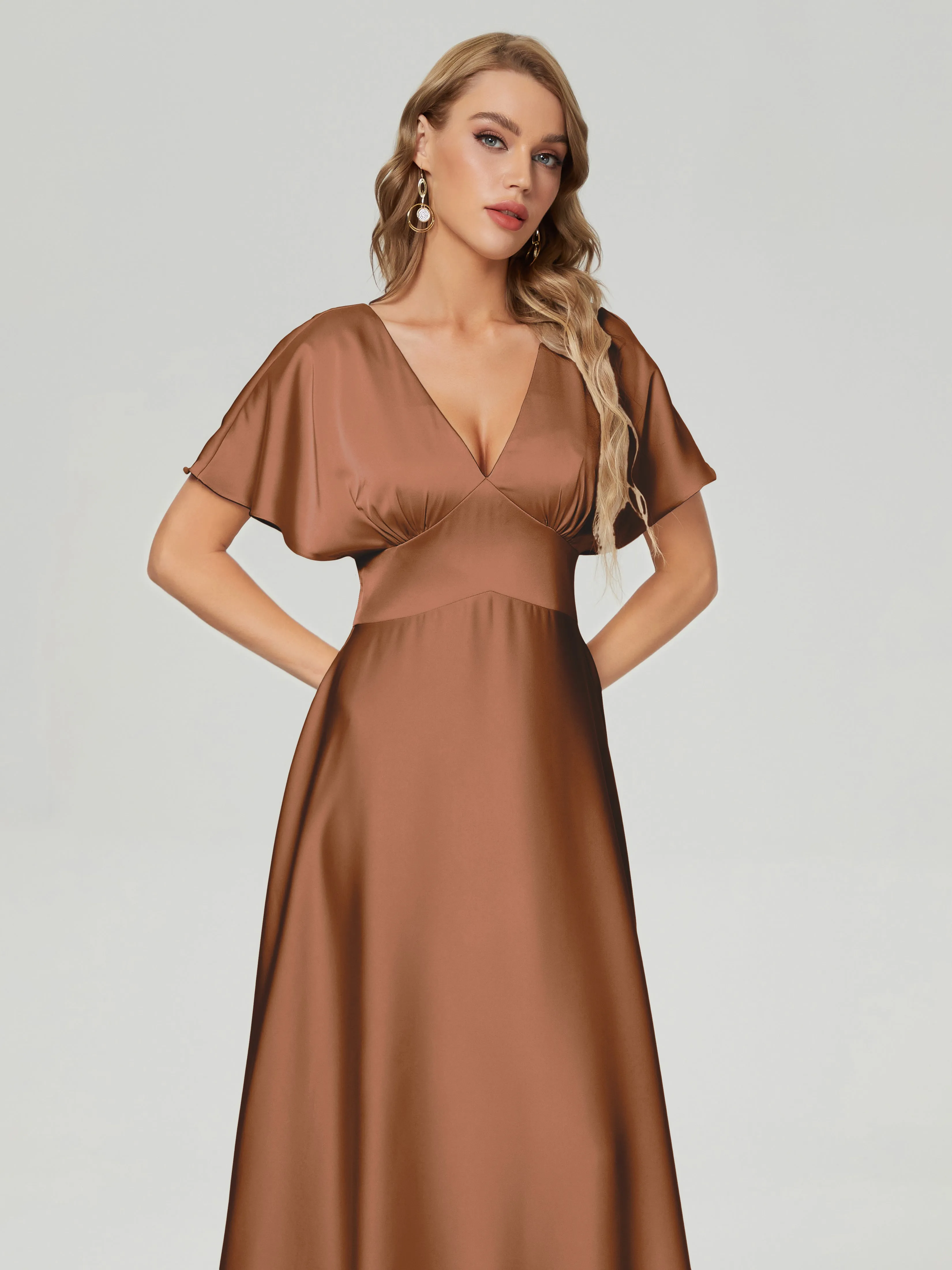 Ariah Modest Cap Sleeves Soft Satin Dresses