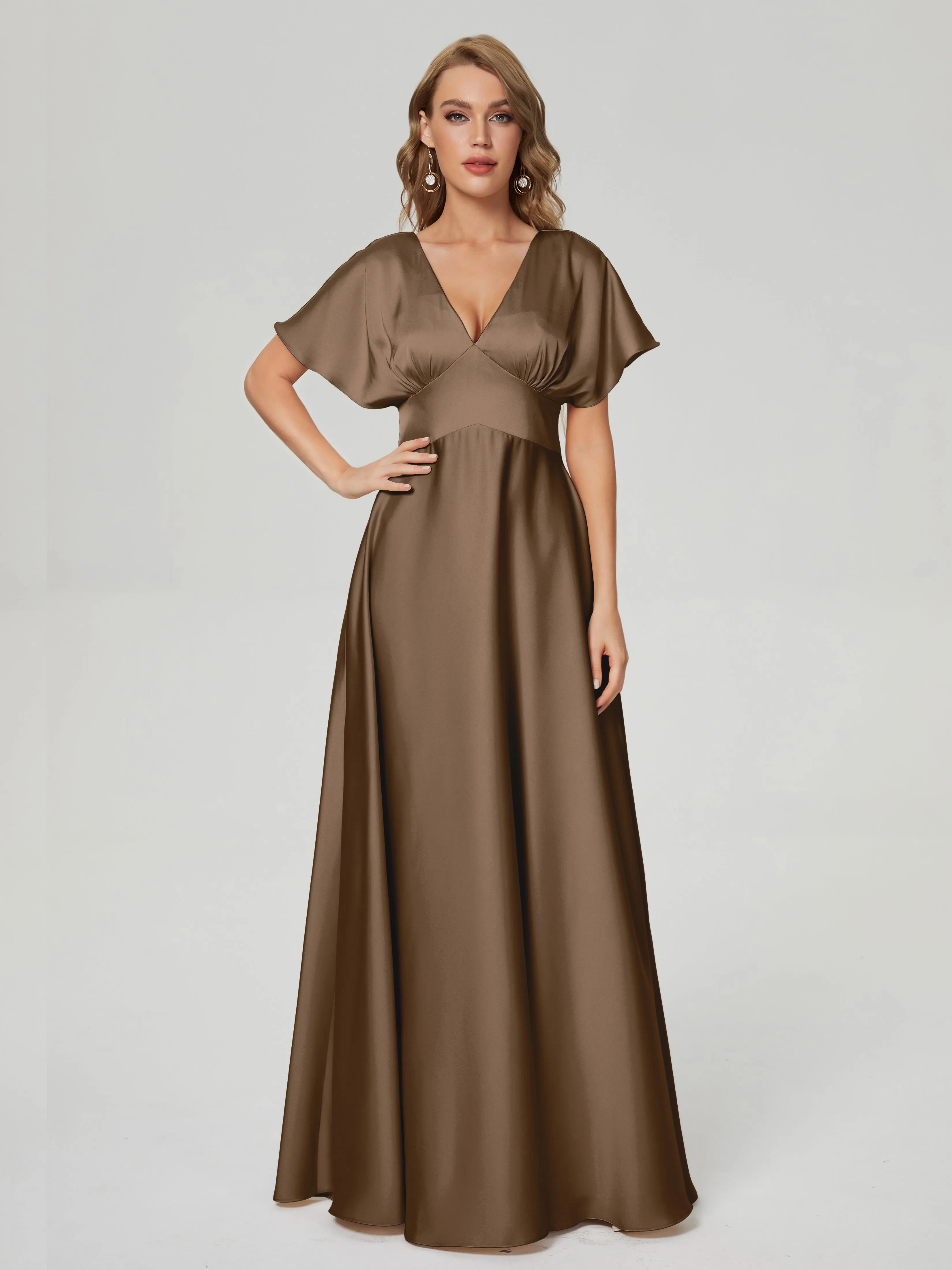 Ariah Modest Cap Sleeves Soft Satin Dresses