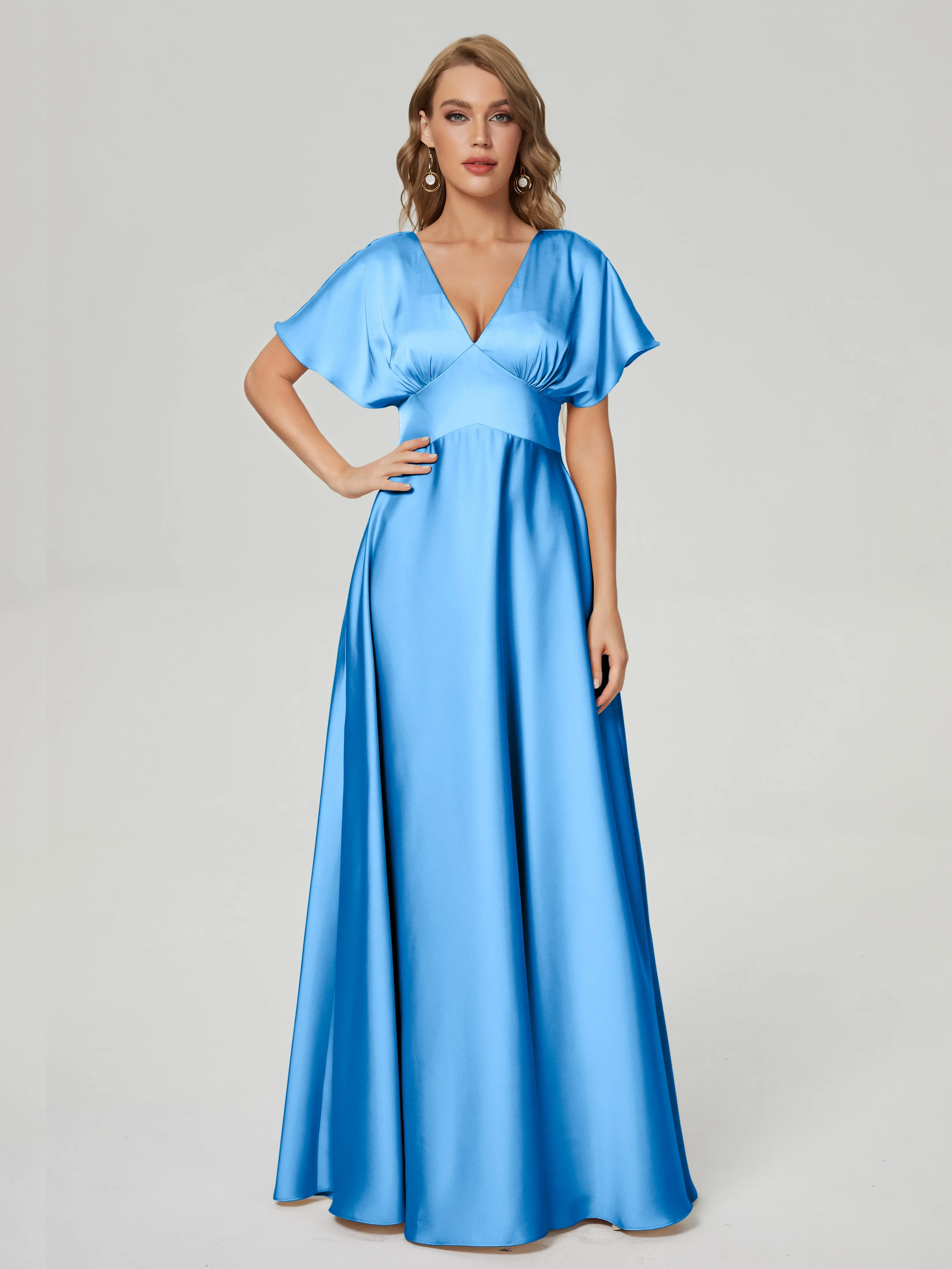 Ariah Modest Cap Sleeves Soft Satin Dresses