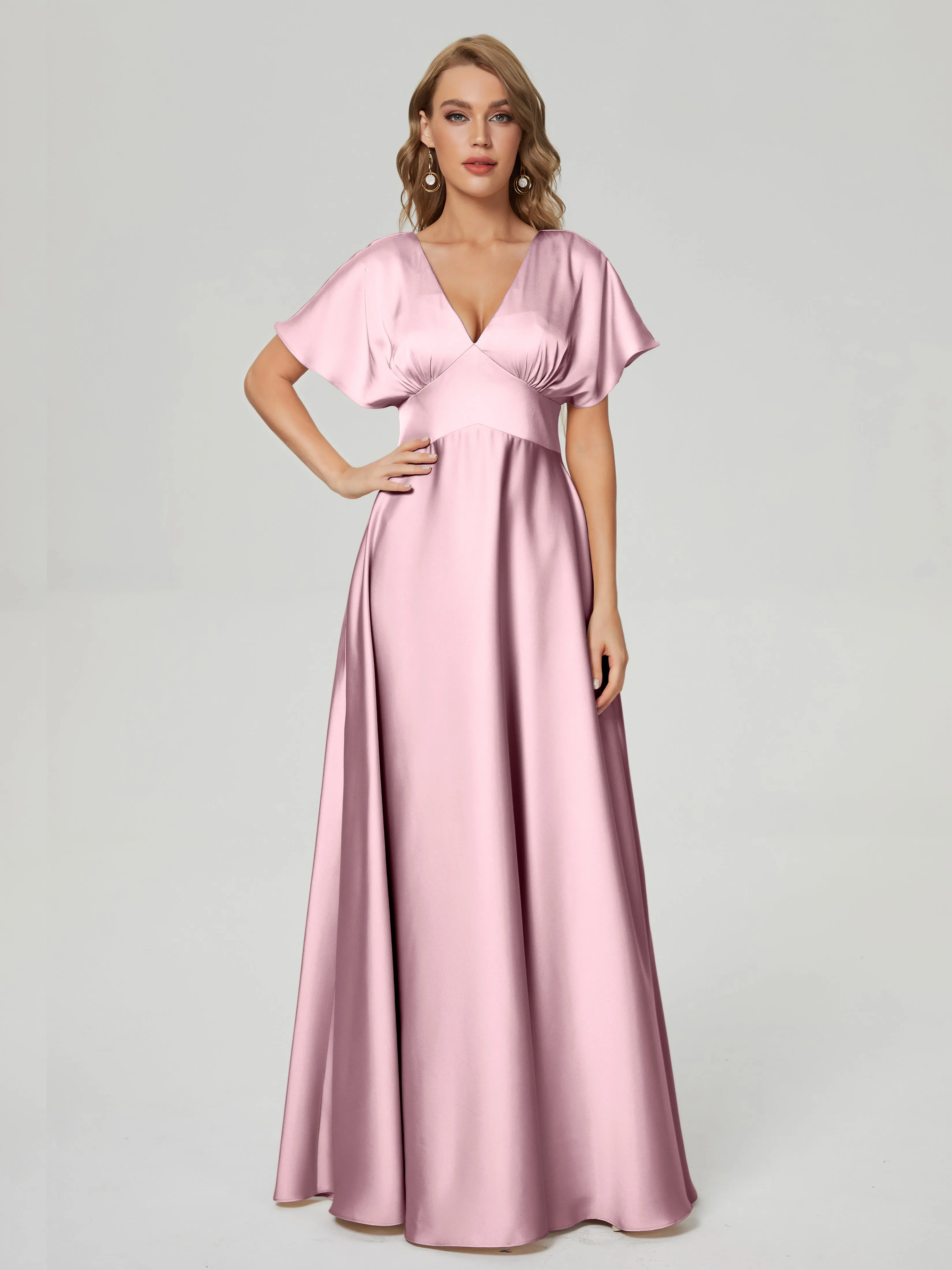 Ariah Modest Cap Sleeves Soft Satin Dresses