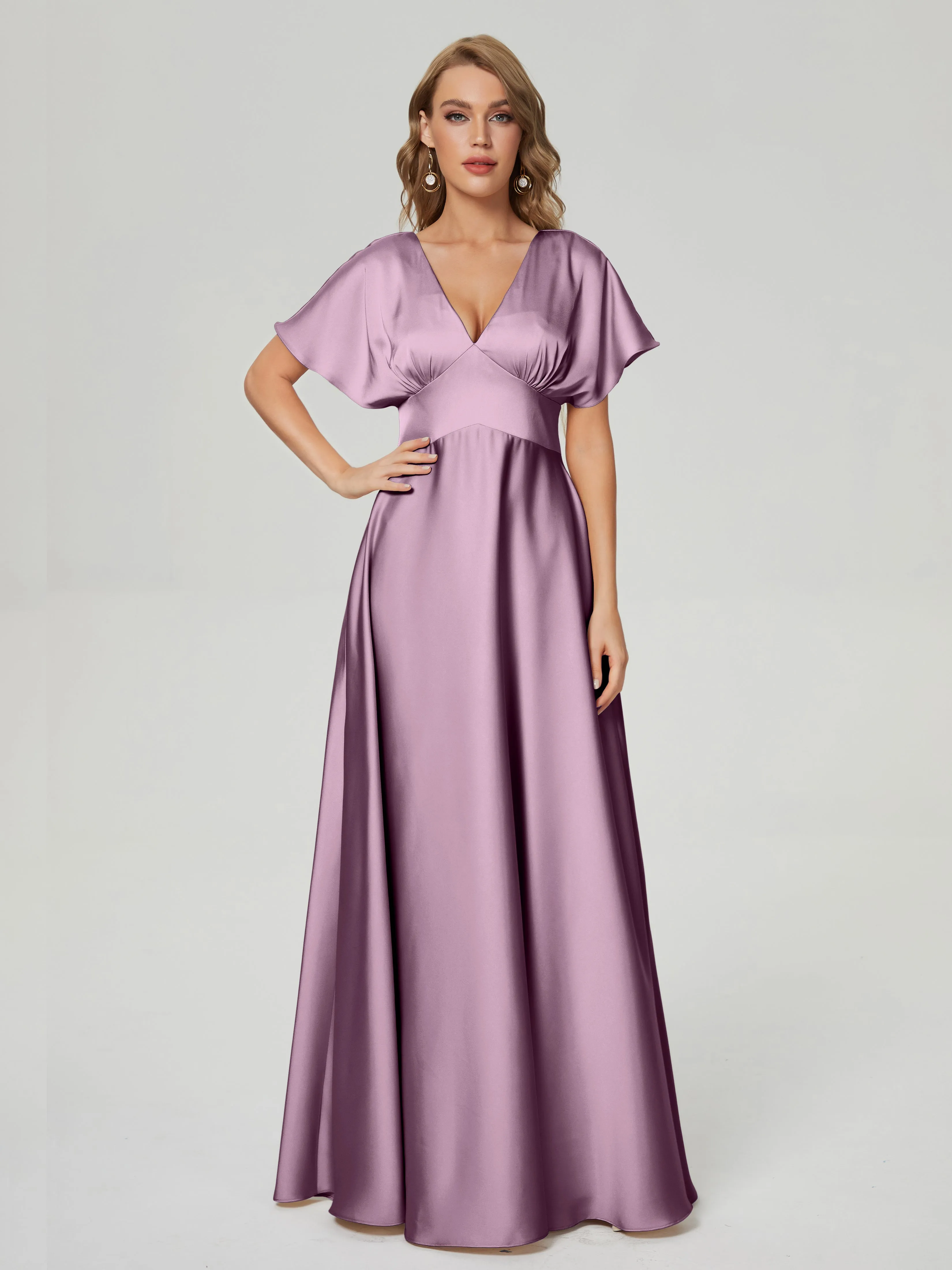 Ariah Modest Cap Sleeves Soft Satin Dresses