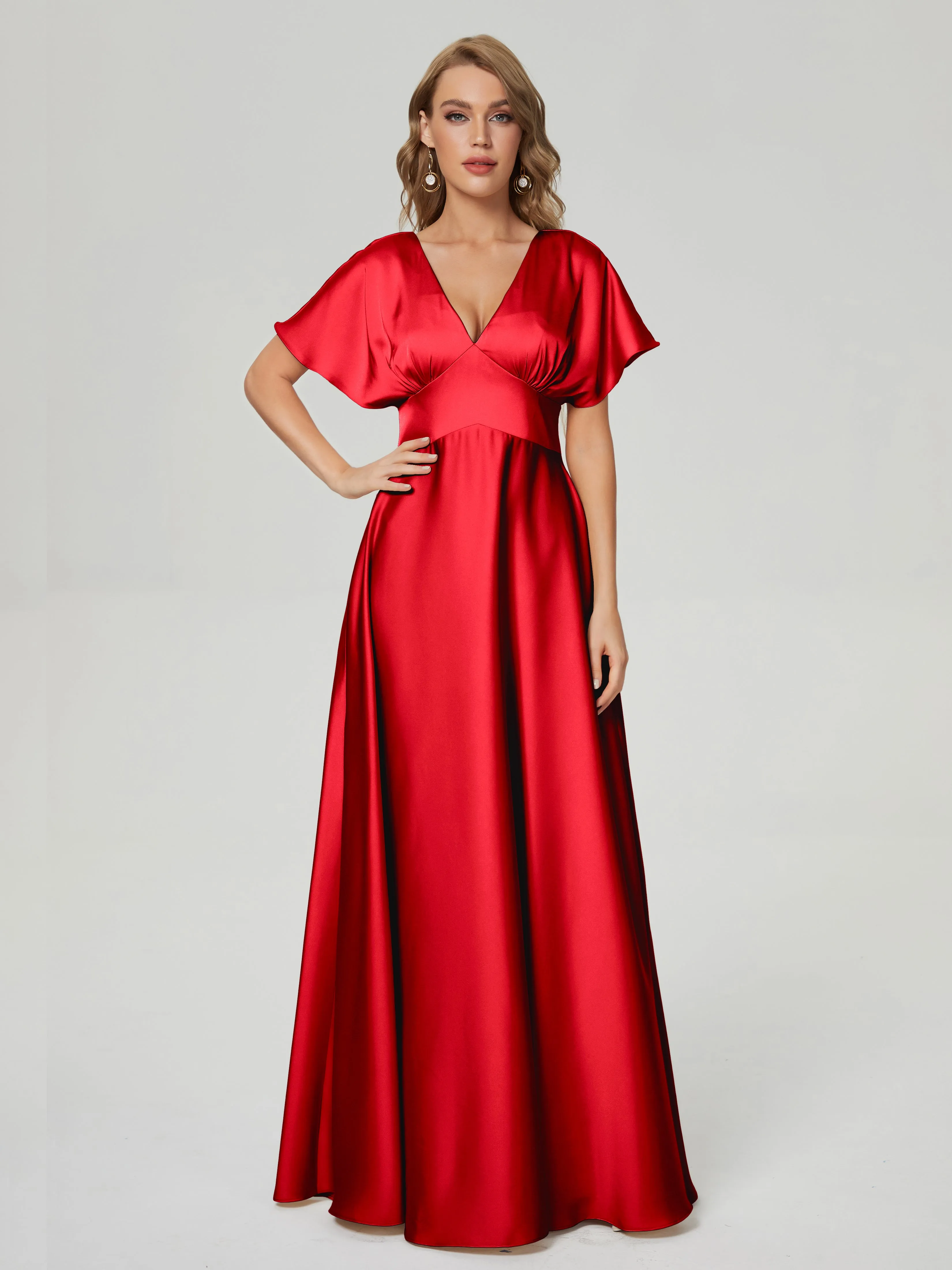 Ariah Modest Cap Sleeves Soft Satin Dresses