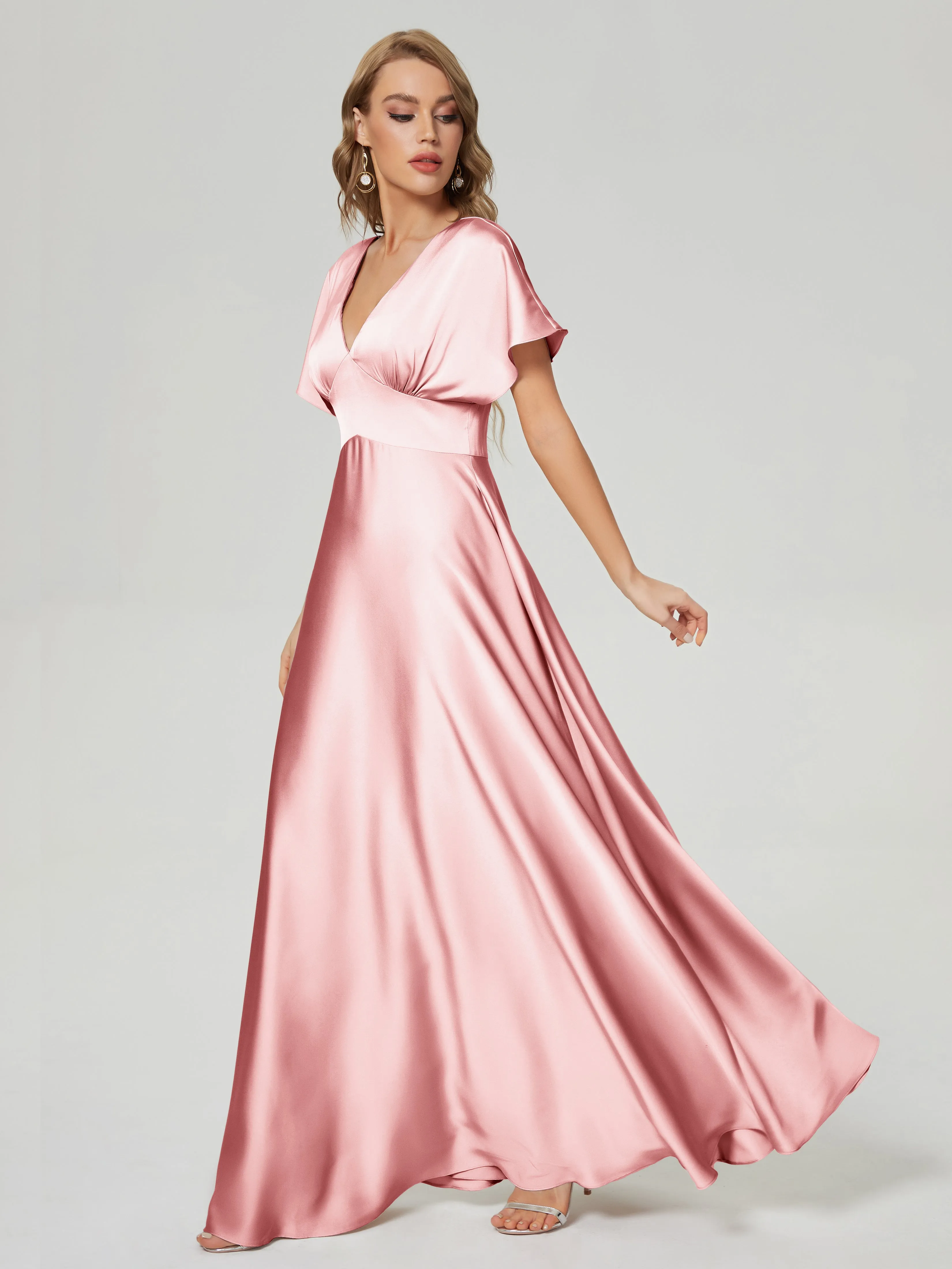 Ariah Modest Cap Sleeves Soft Satin Dresses