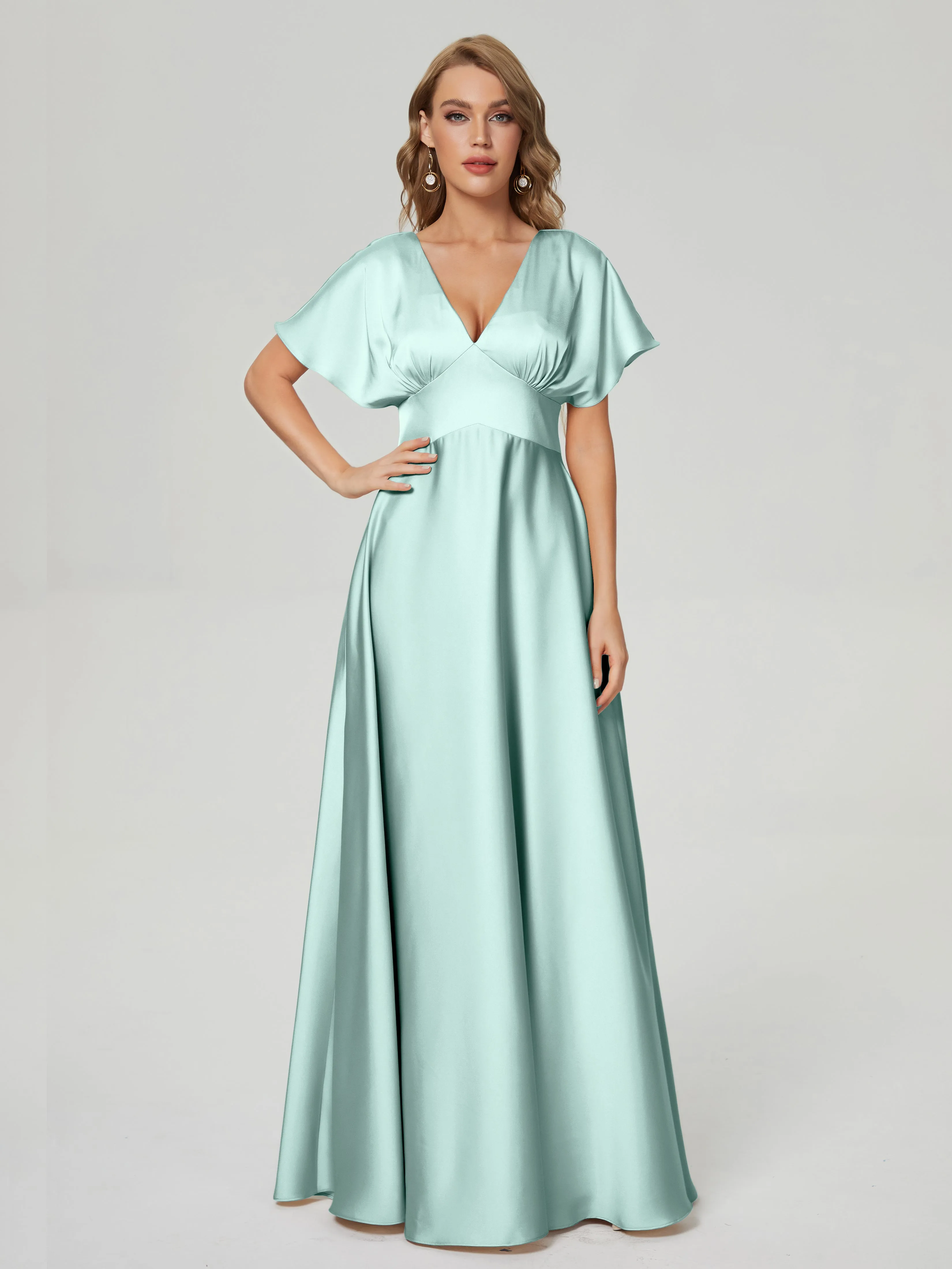 Ariah Modest Cap Sleeves Soft Satin Dresses