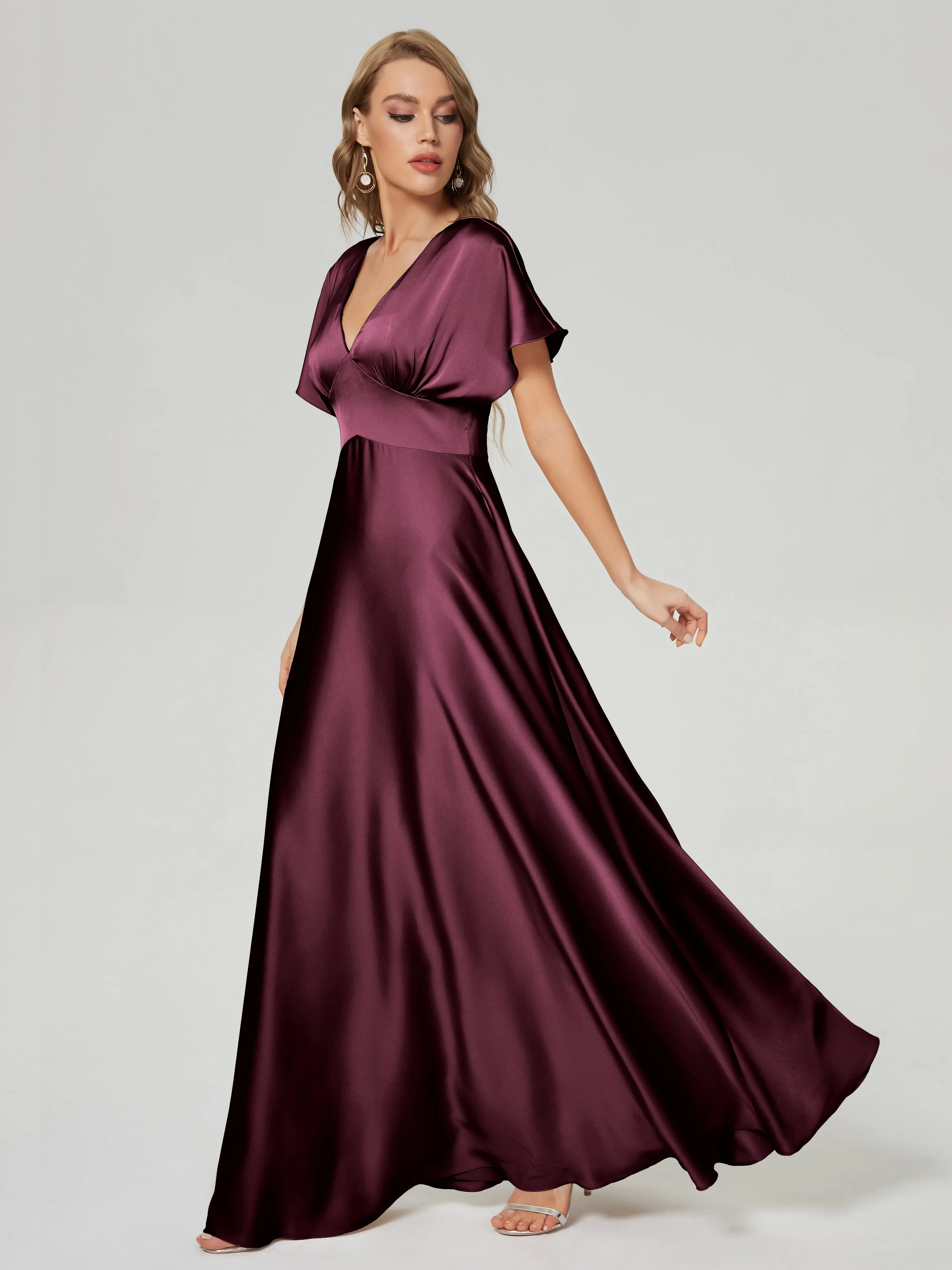 Ariah Modest Cap Sleeves Soft Satin Dresses