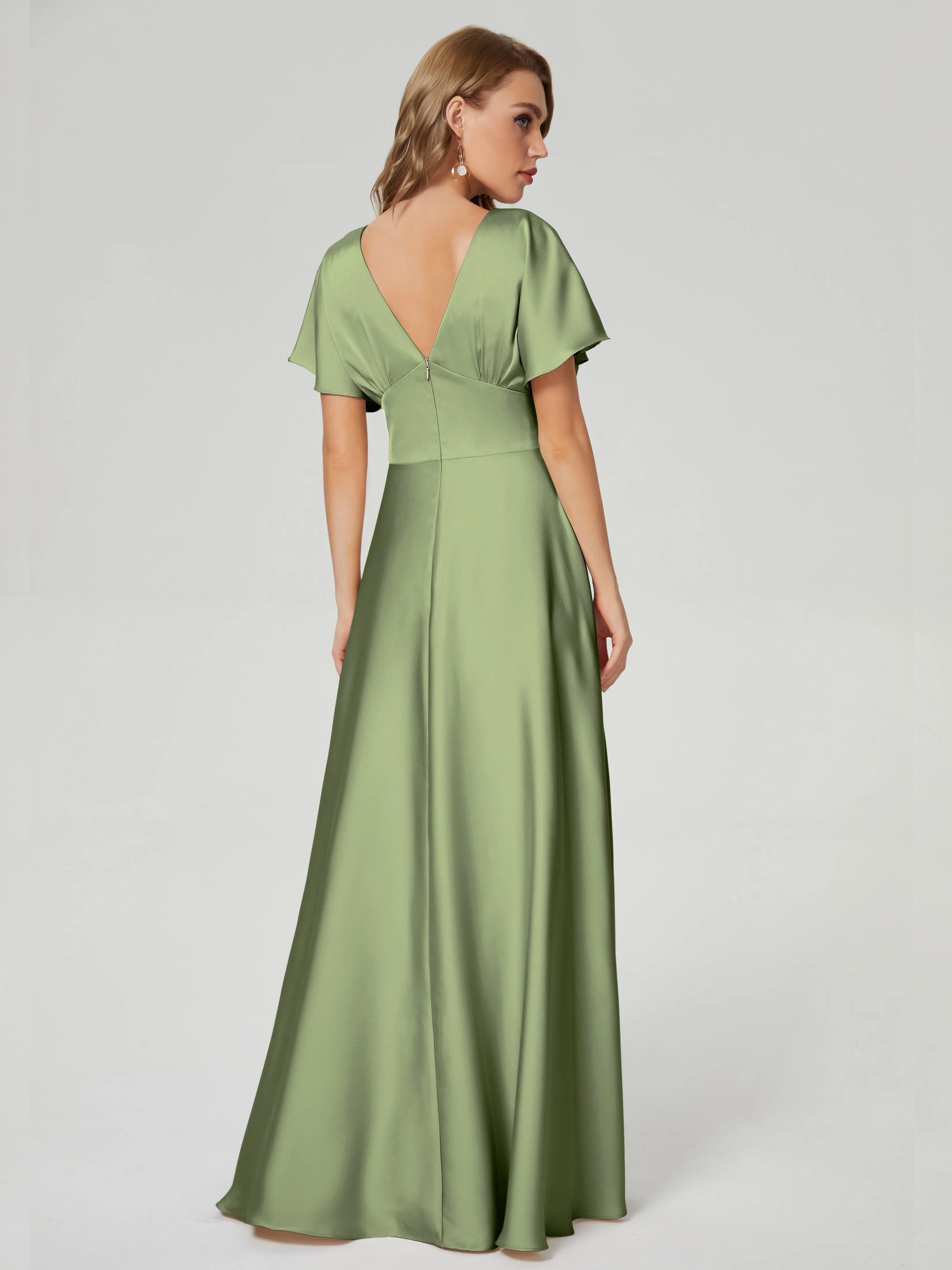 Ariah Modest Cap Sleeves Soft Satin Dresses