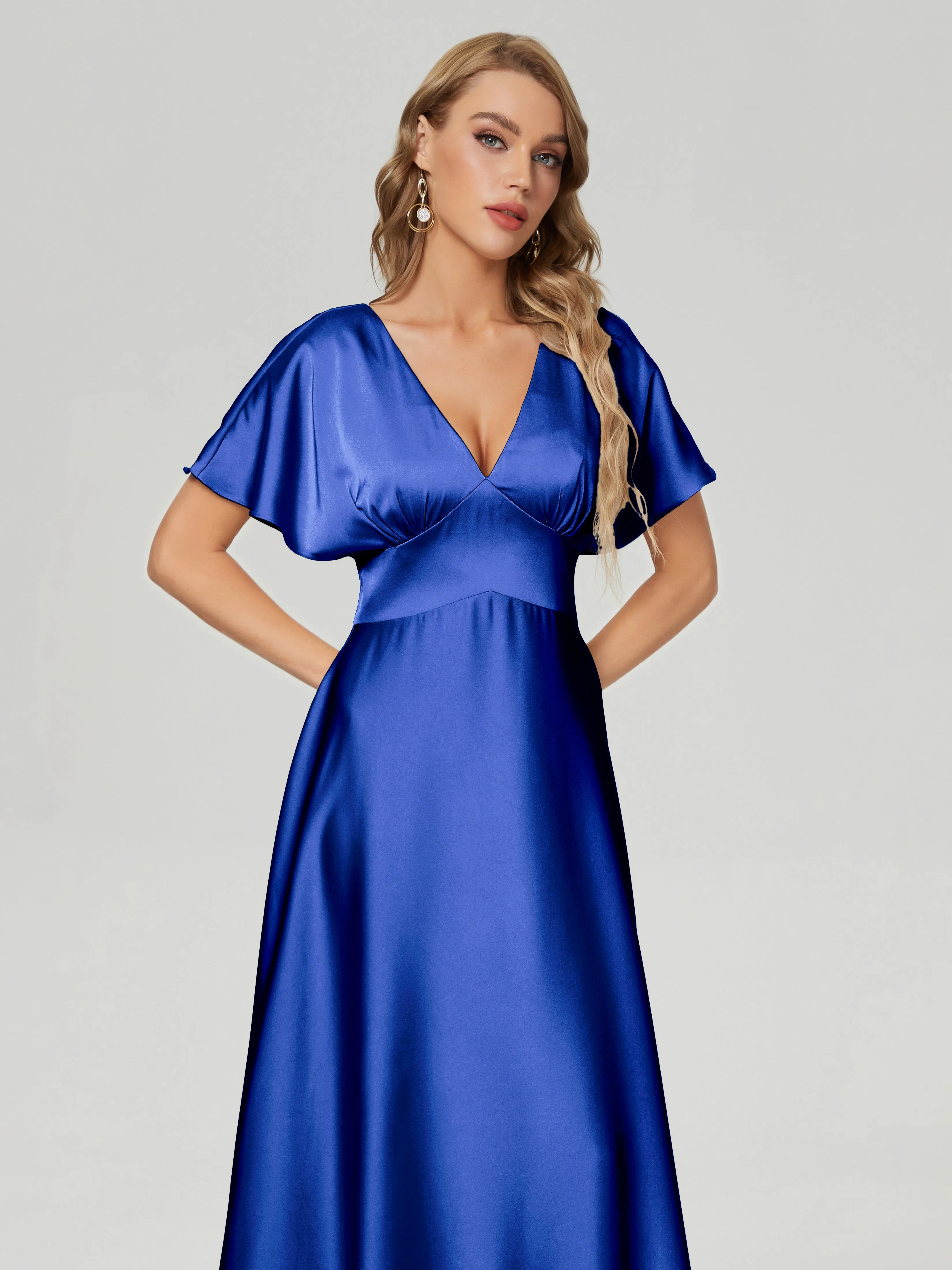 Ariah Modest Cap Sleeves Soft Satin Dresses