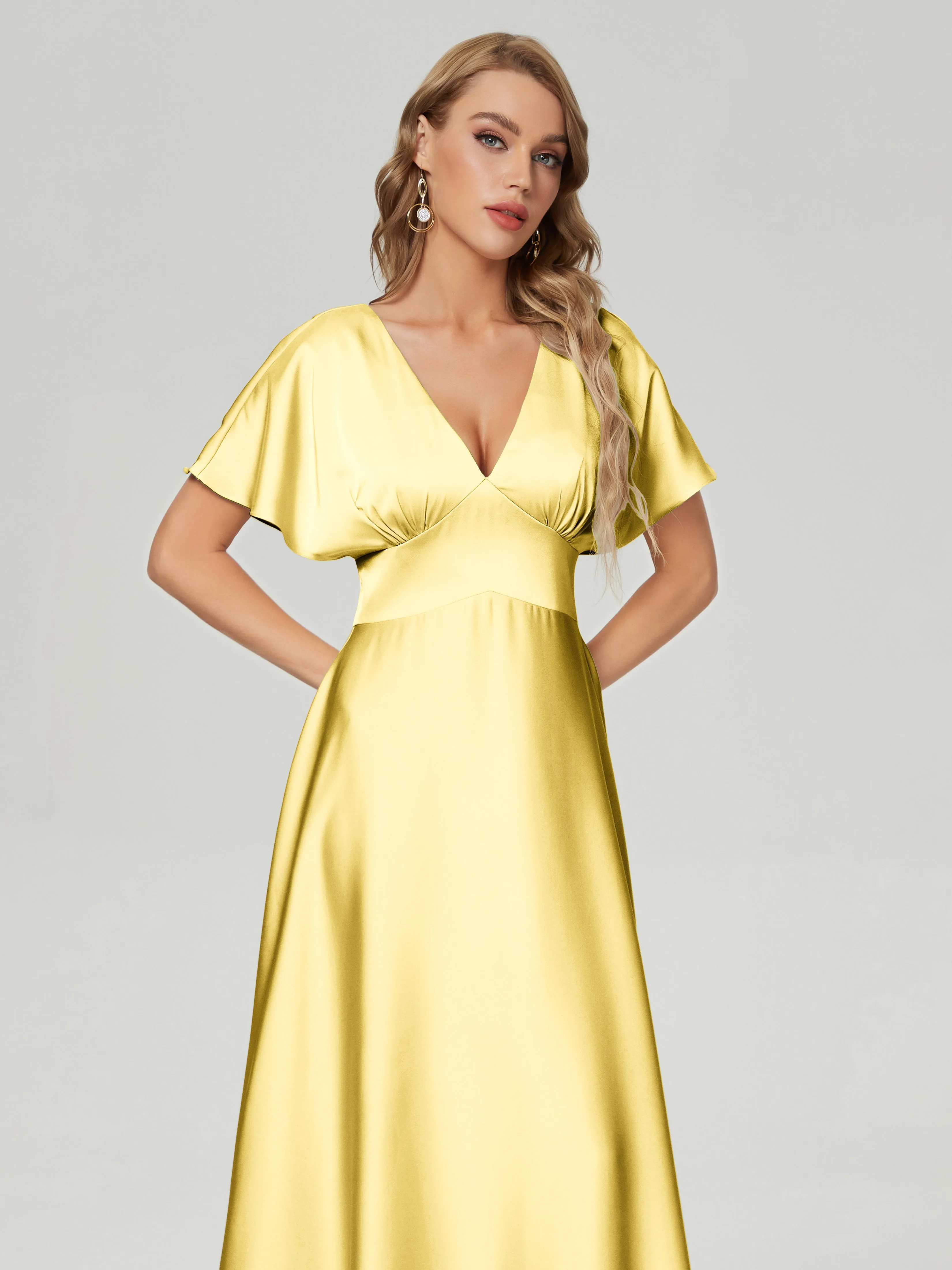 Ariah Modest Cap Sleeves Soft Satin Dresses