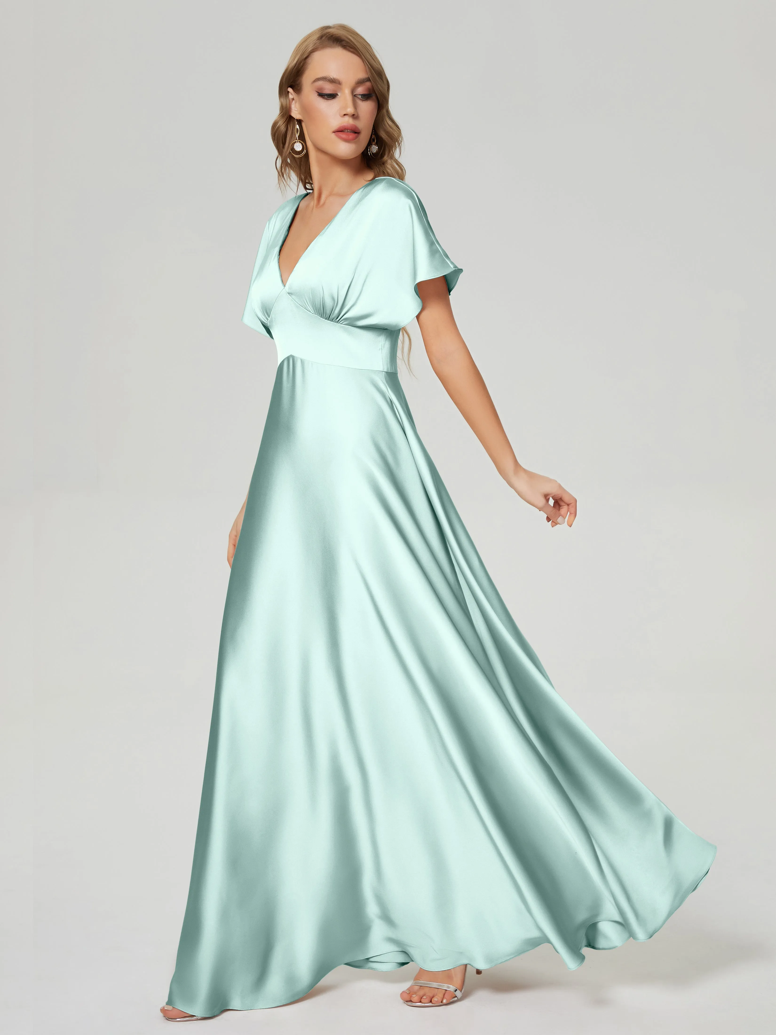 Ariah Modest Cap Sleeves Soft Satin Dresses