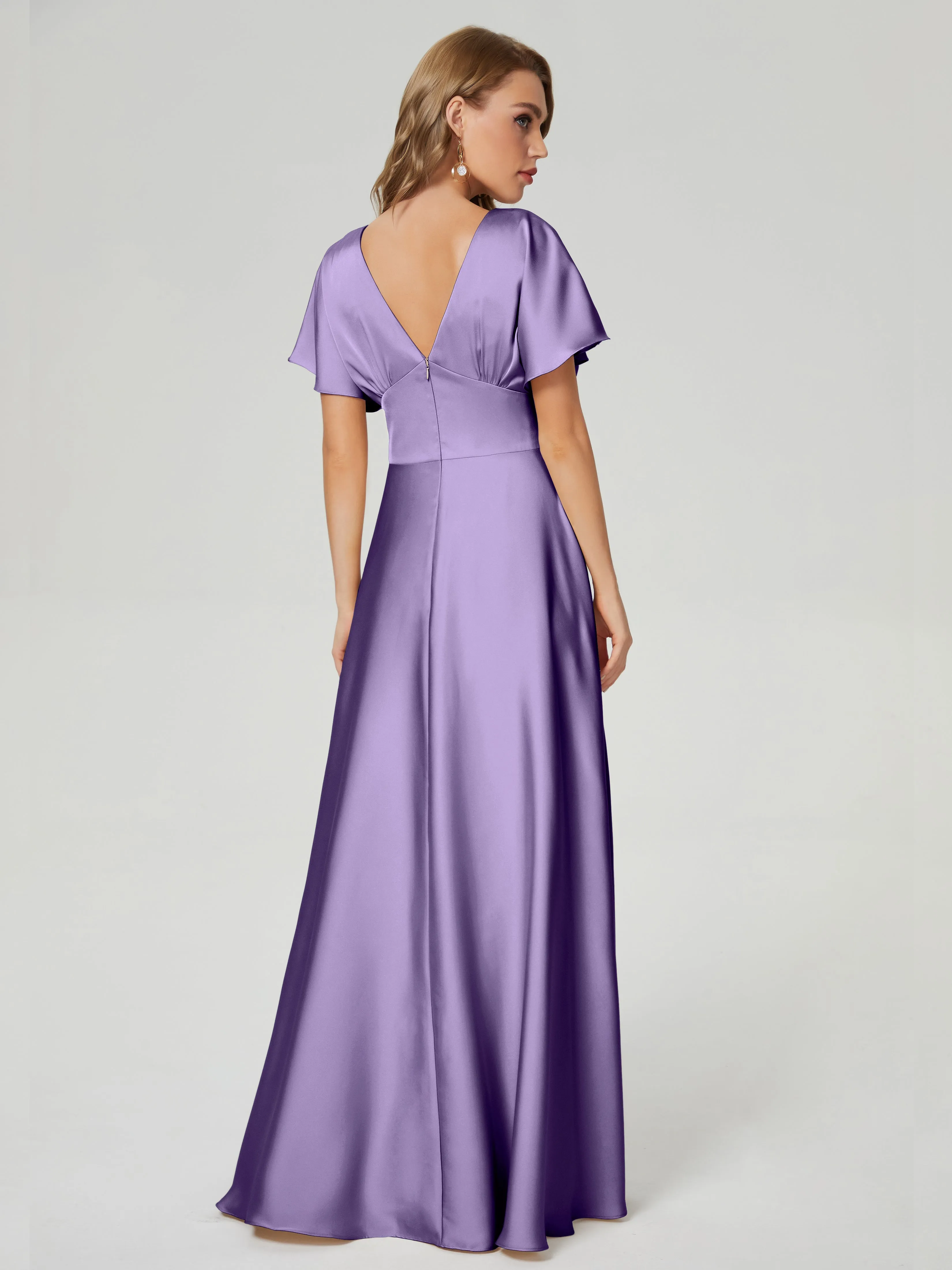 Ariah Modest Cap Sleeves Soft Satin Dresses