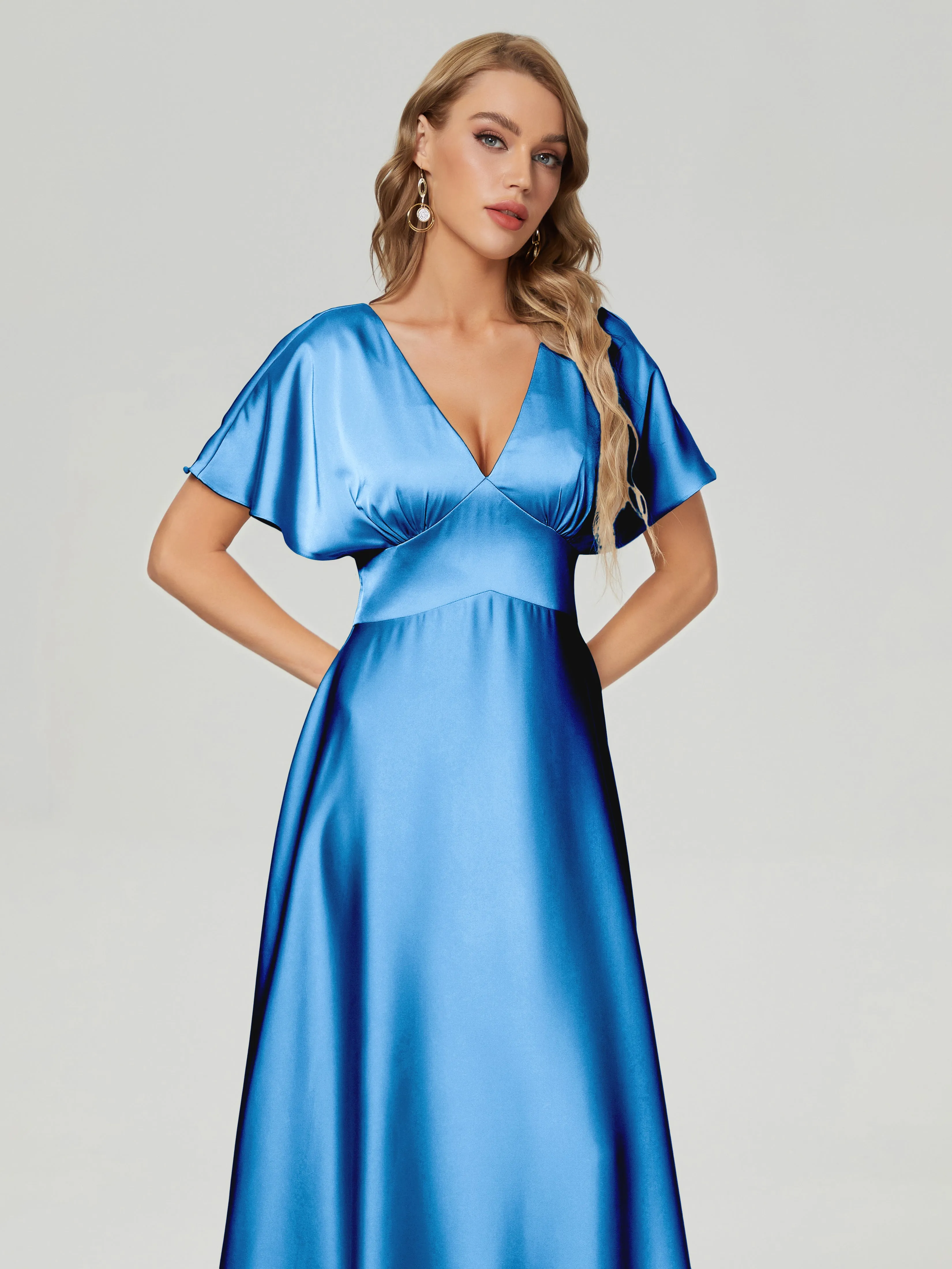 Ariah Modest Cap Sleeves Soft Satin Dresses