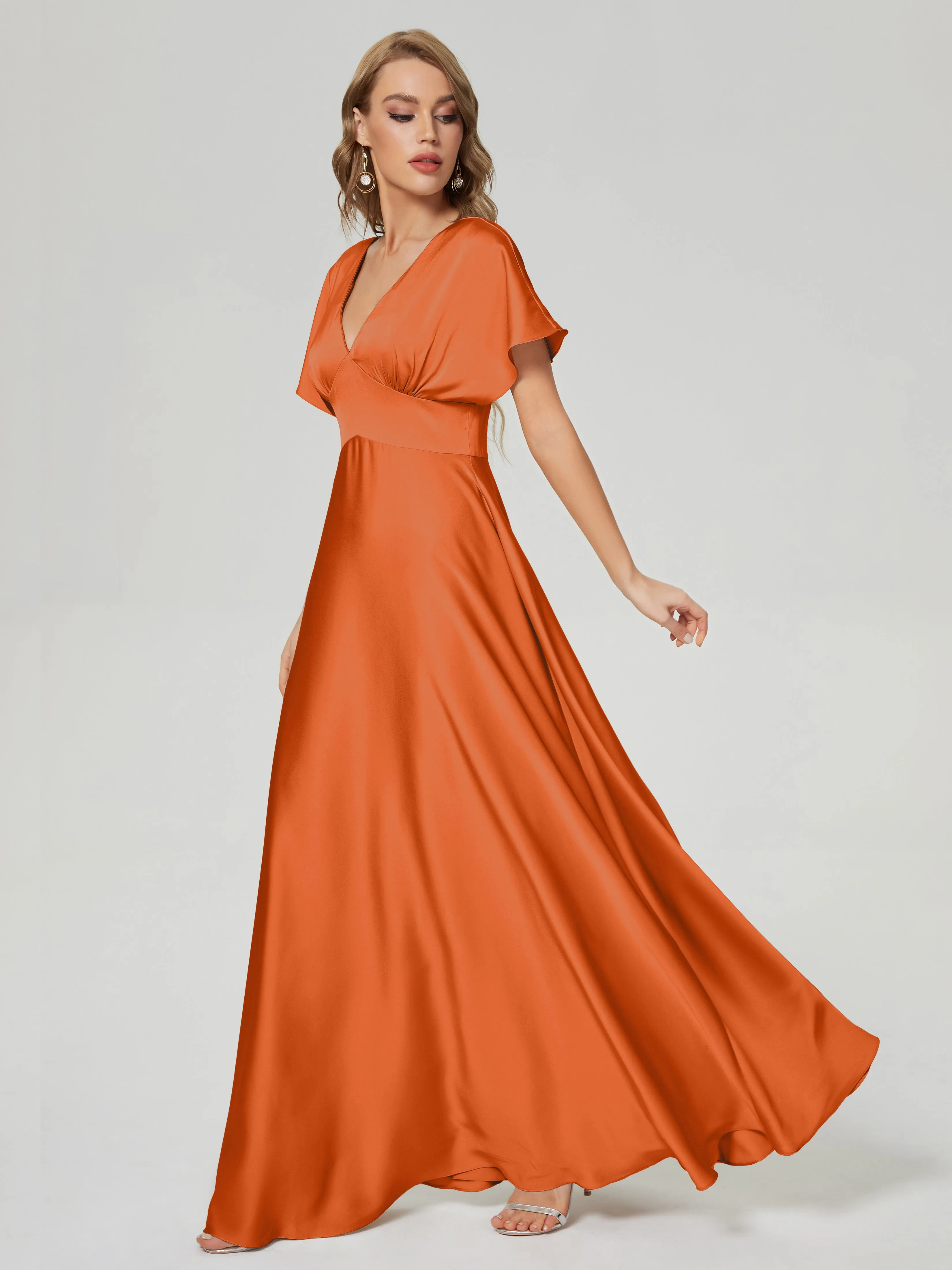 Ariah Modest Cap Sleeves Soft Satin Dresses