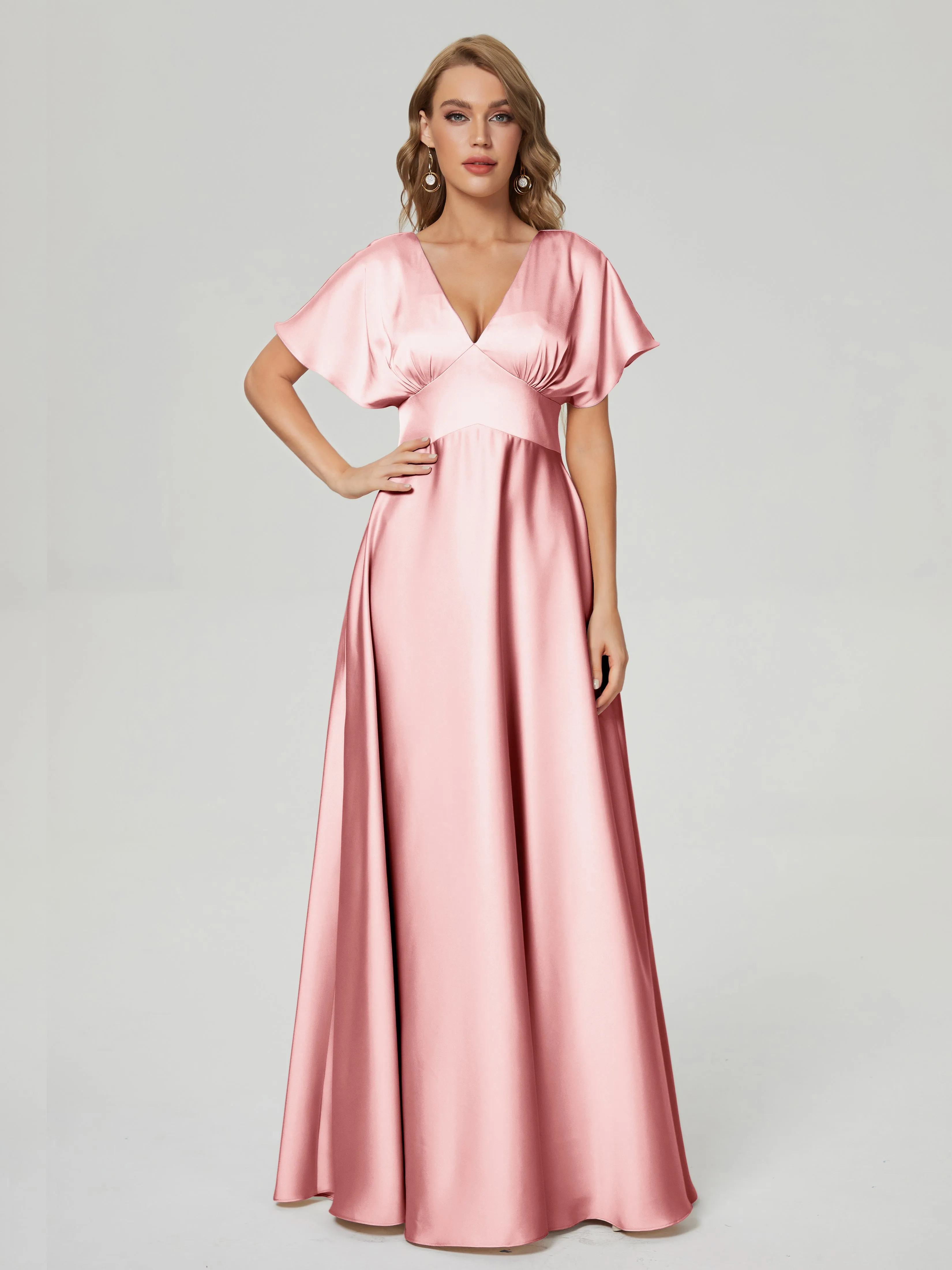 Ariah Modest Cap Sleeves Soft Satin Dresses