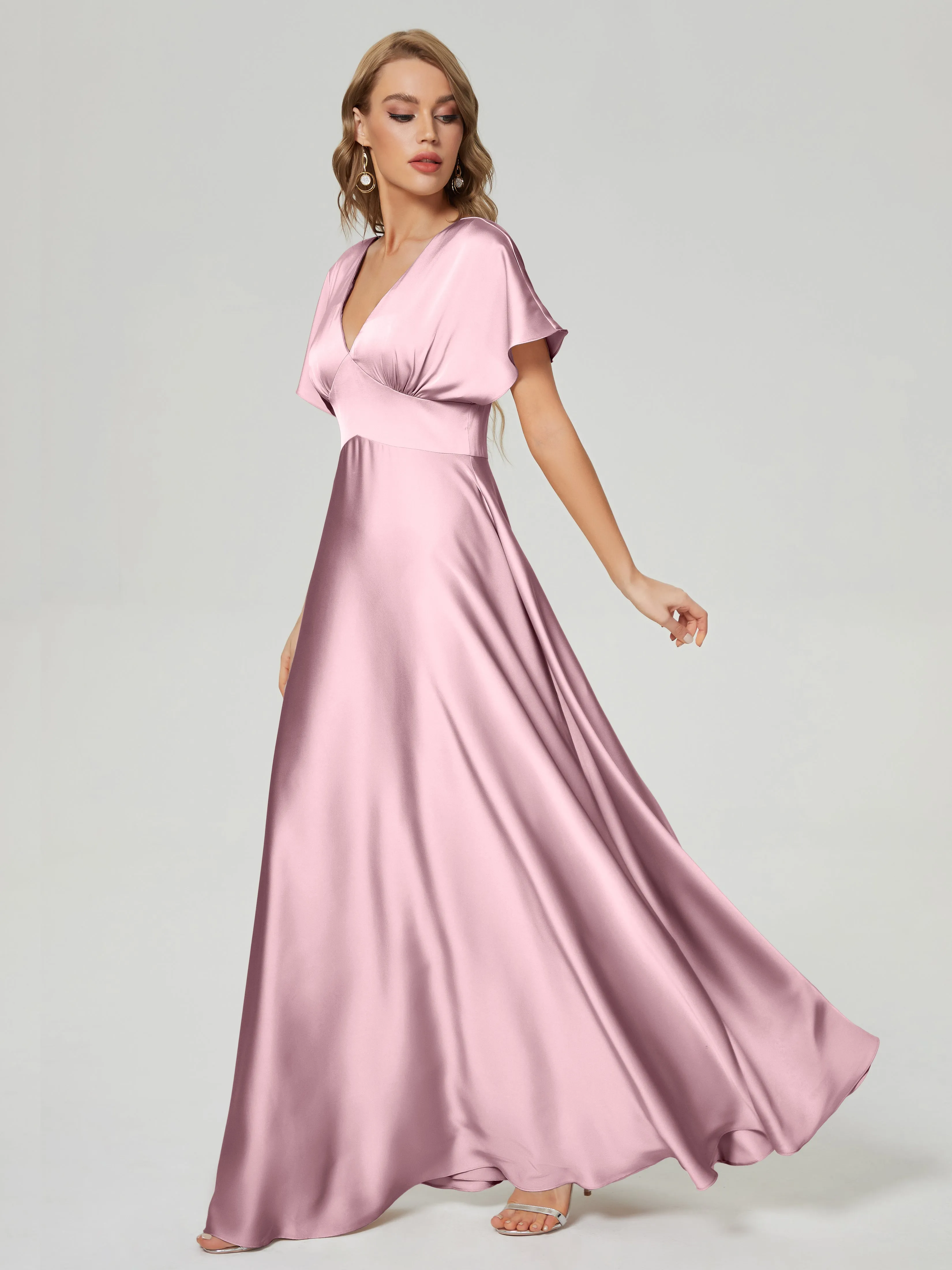 Ariah Modest Cap Sleeves Soft Satin Dresses