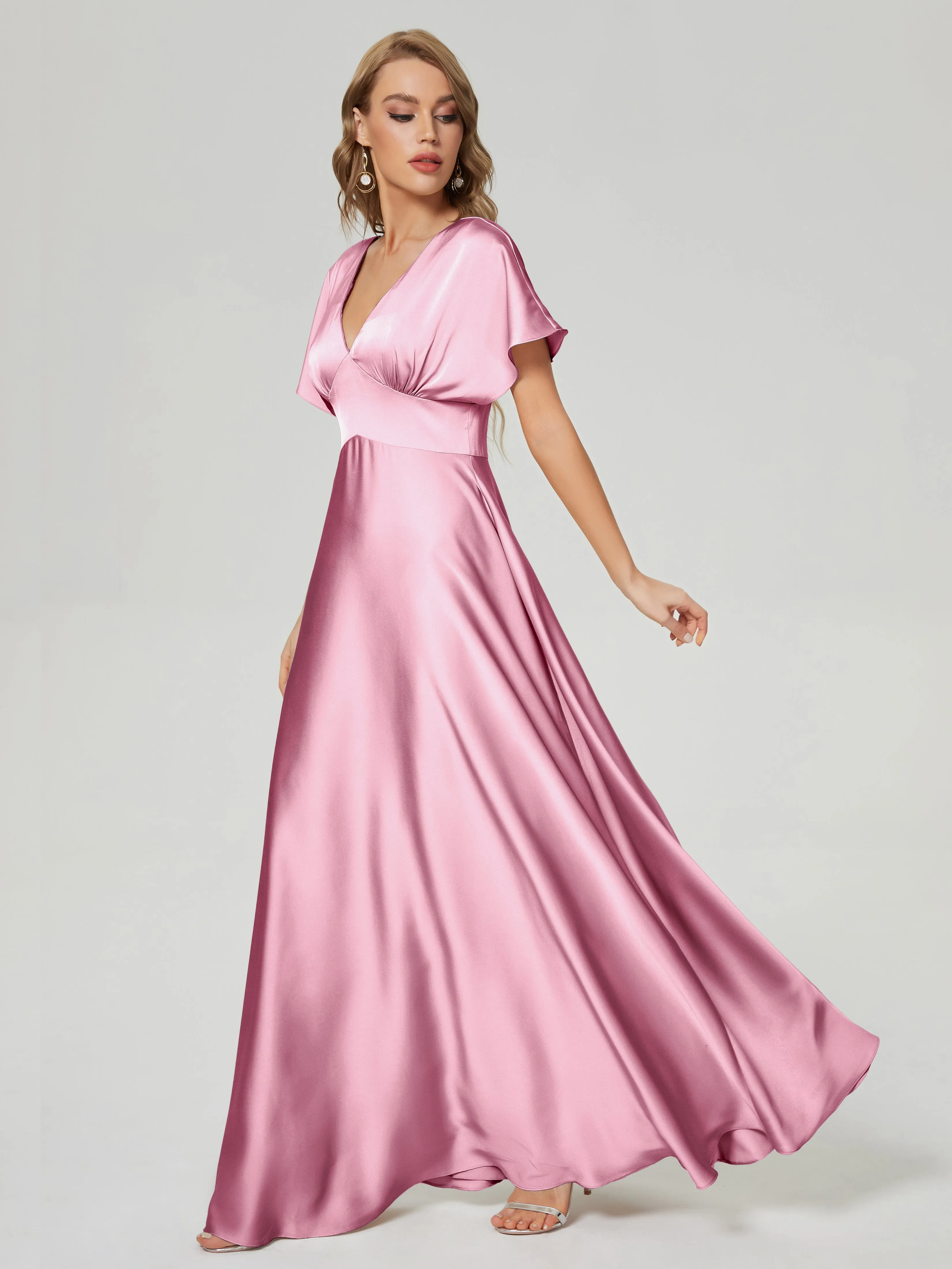 Ariah Modest Cap Sleeves Soft Satin Dresses