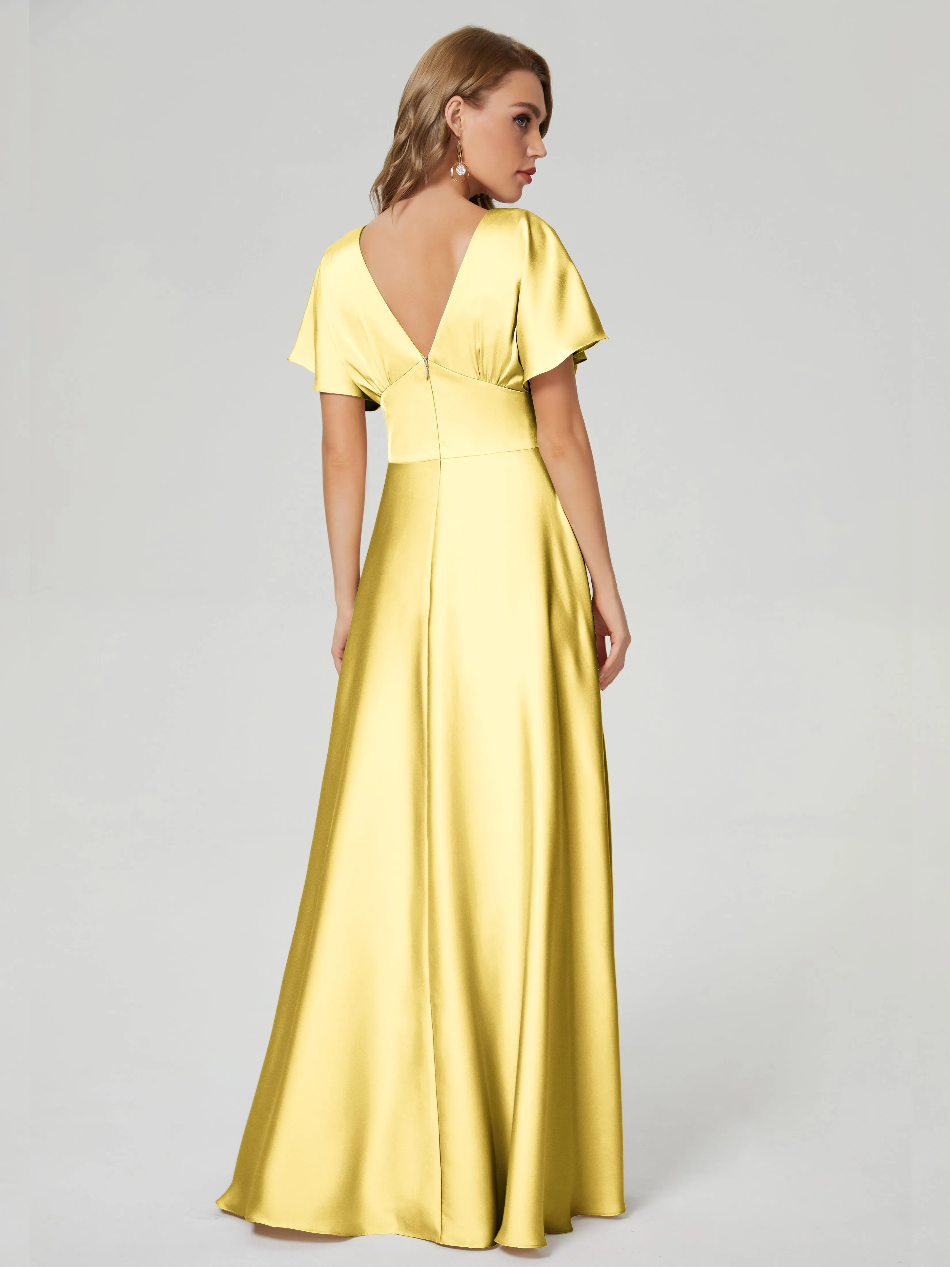 Ariah Modest Cap Sleeves Soft Satin Dresses