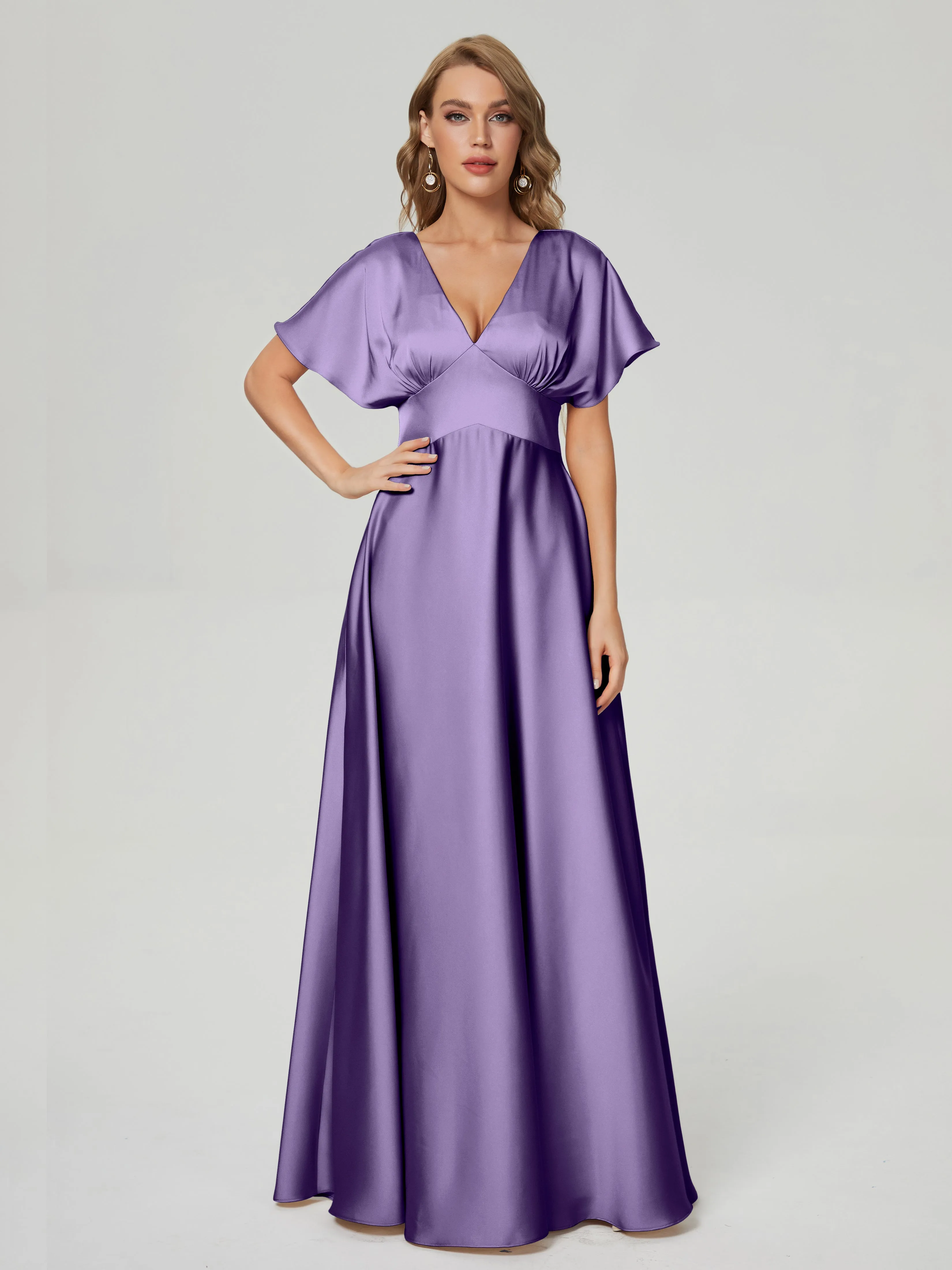 Ariah Modest Cap Sleeves Soft Satin Dresses