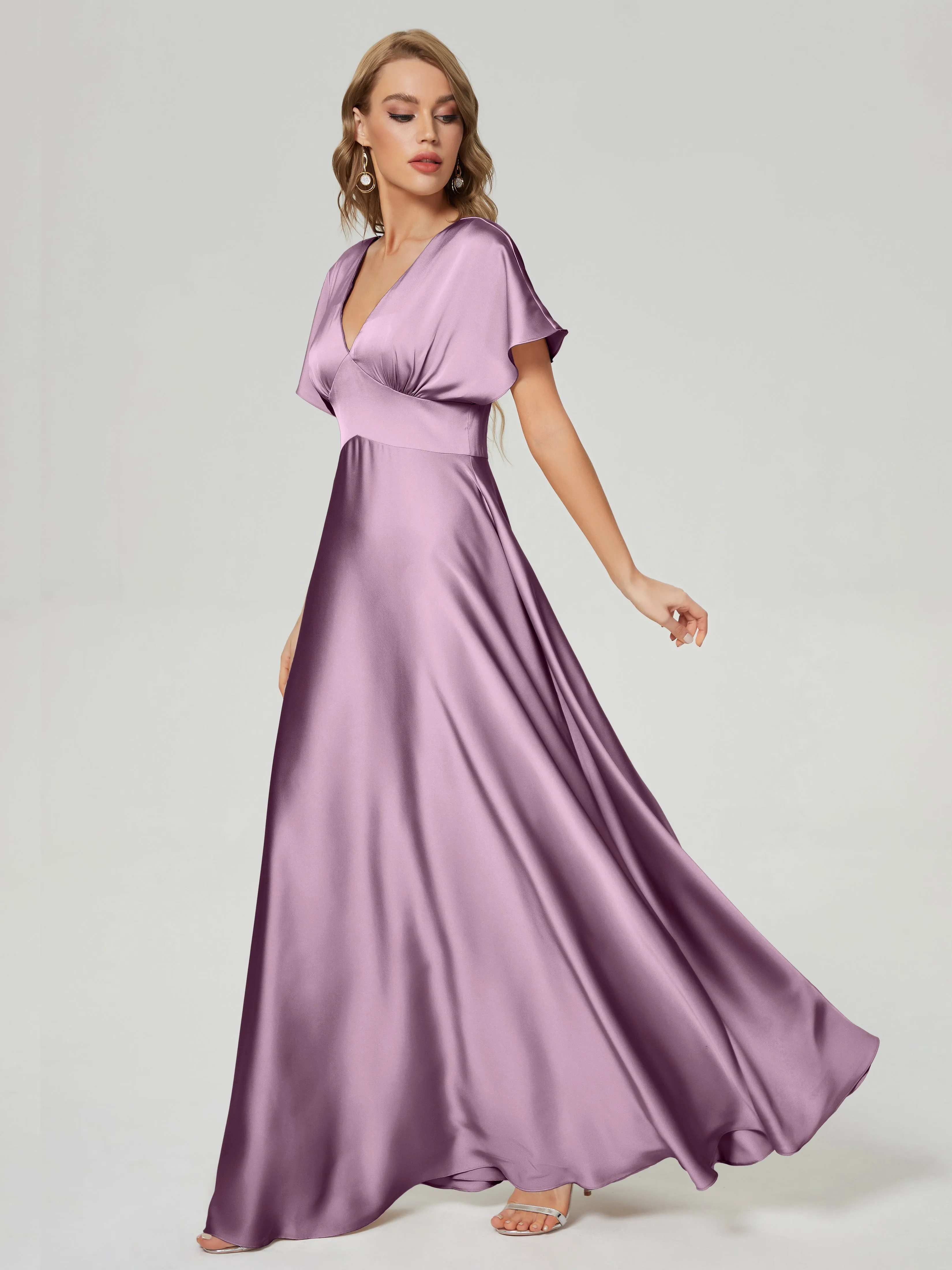 Ariah Modest Cap Sleeves Soft Satin Dresses