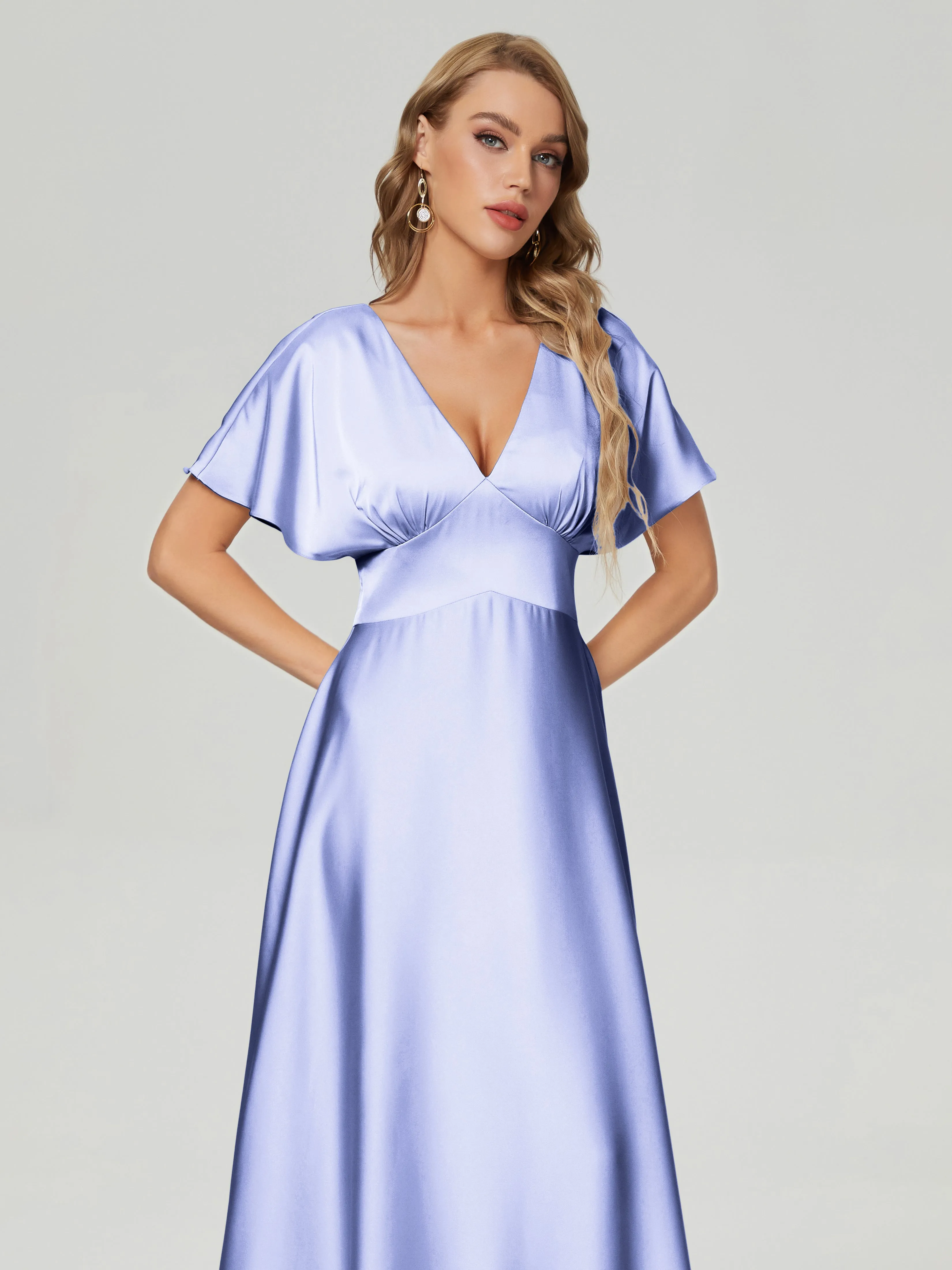 Ariah Modest Cap Sleeves Soft Satin Dresses