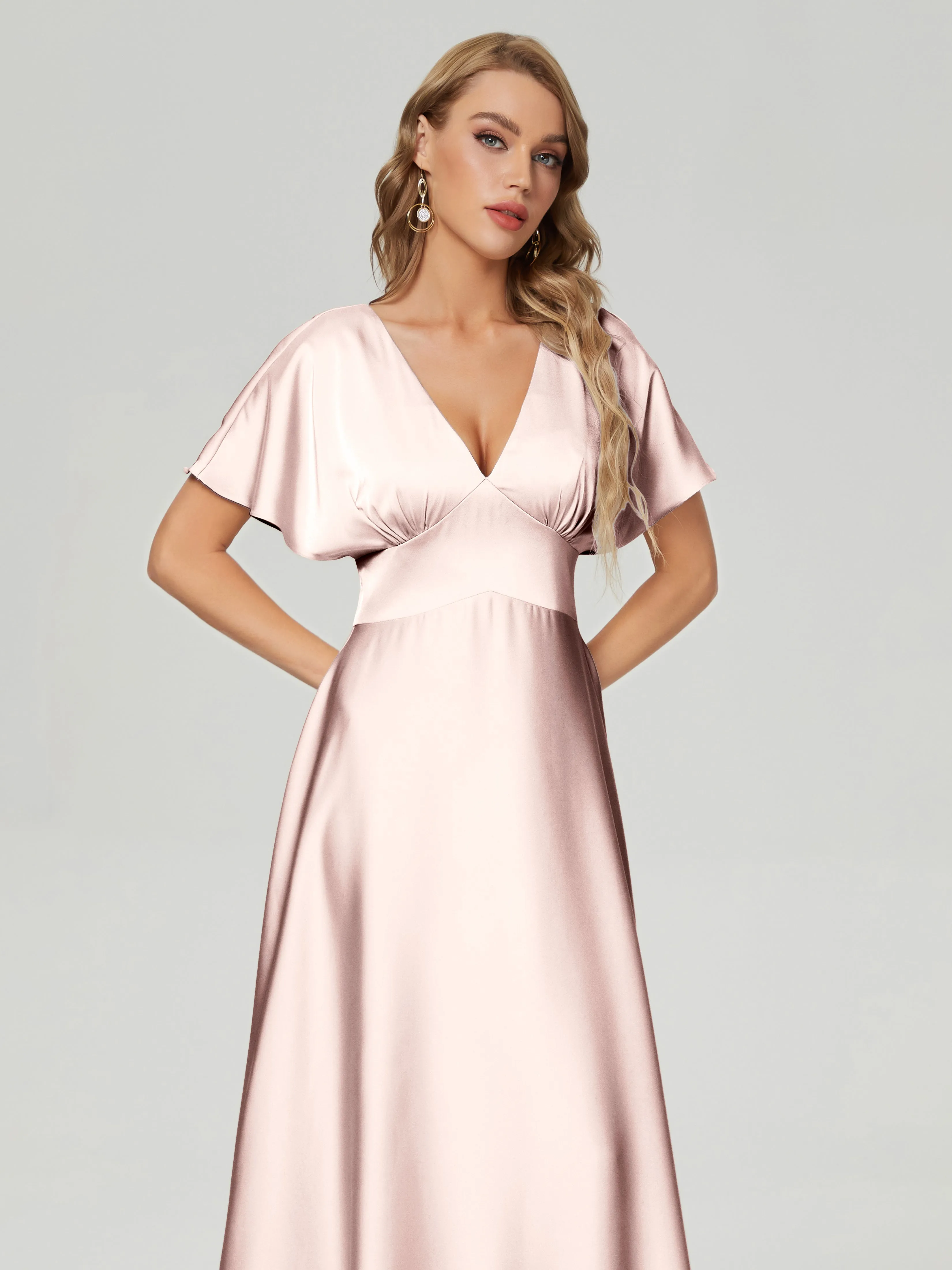 Ariah Modest Cap Sleeves Soft Satin Dresses