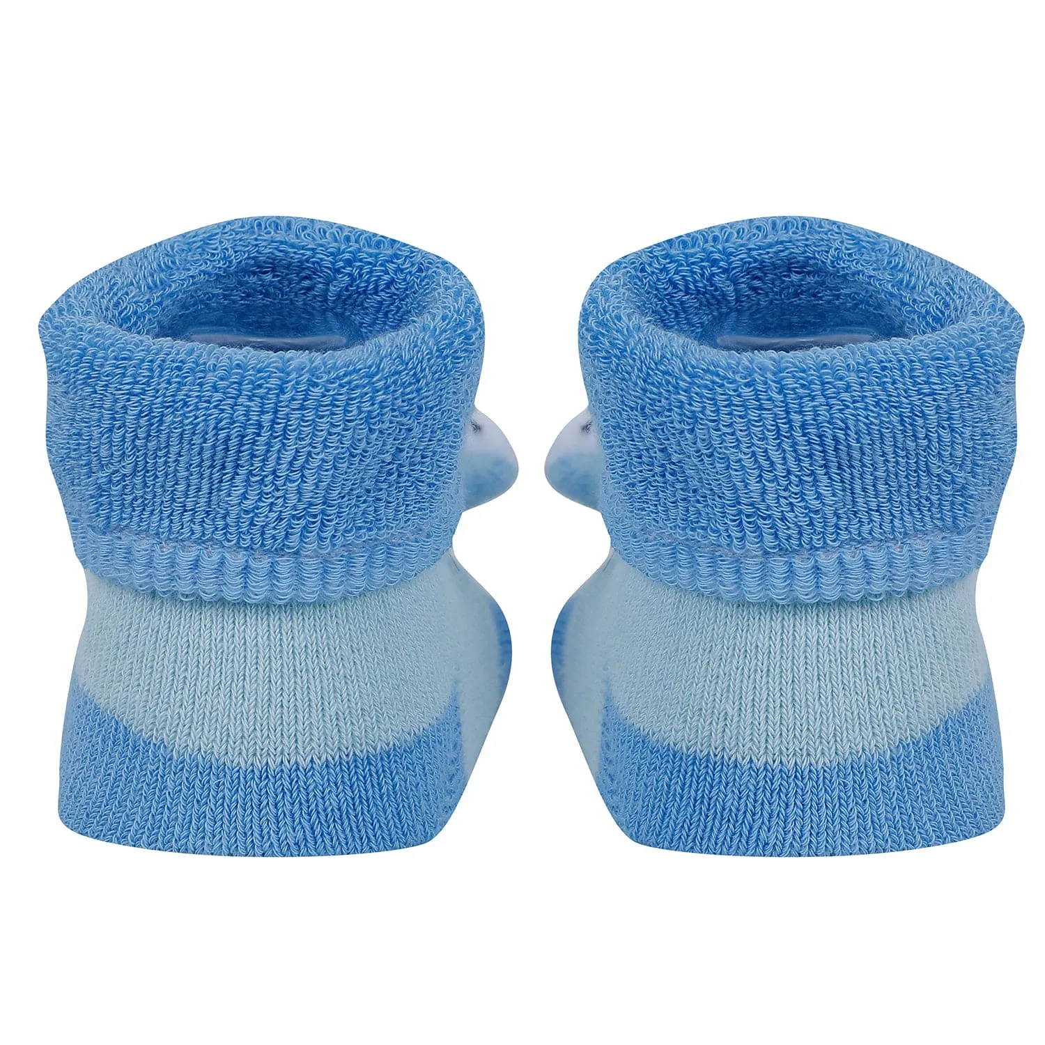 Baby Moo Cat And Hippo 3D Rattle Anti-Skid Socks Booties Pack of 2 - Yellow, Blue