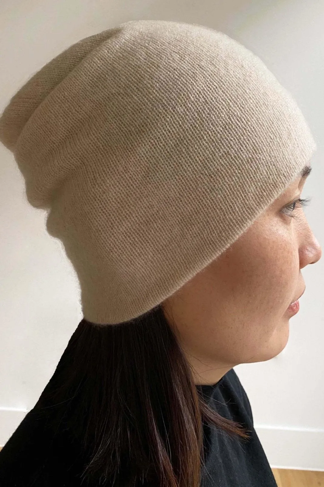 Beige Cashmere Beanie Hat for Women