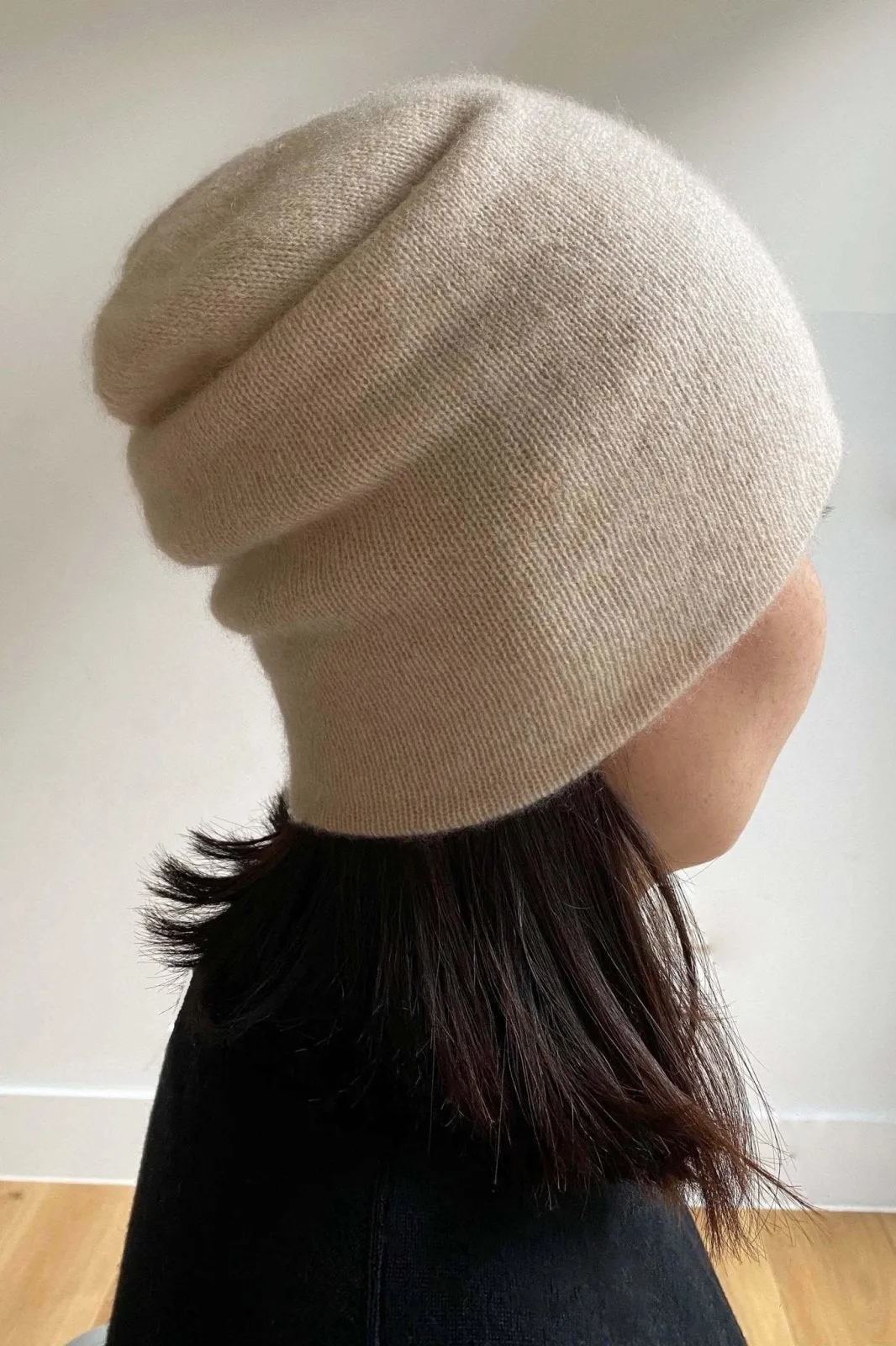 Beige Cashmere Beanie Hat for Women