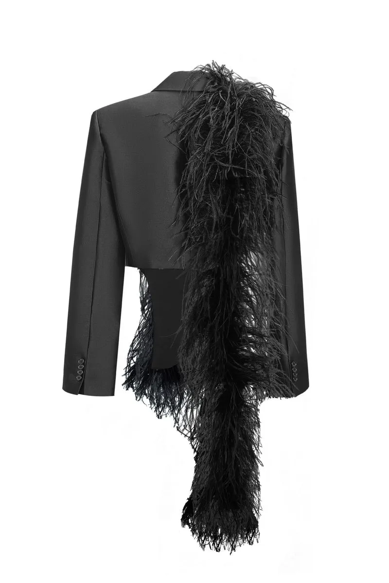 BLACK JACKET WITH FEATHERS