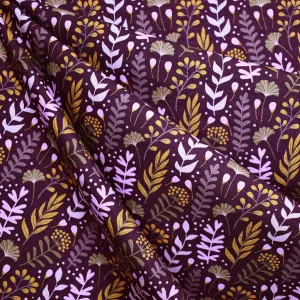 Botanical Leaves Cotton Modal French Terry Plum