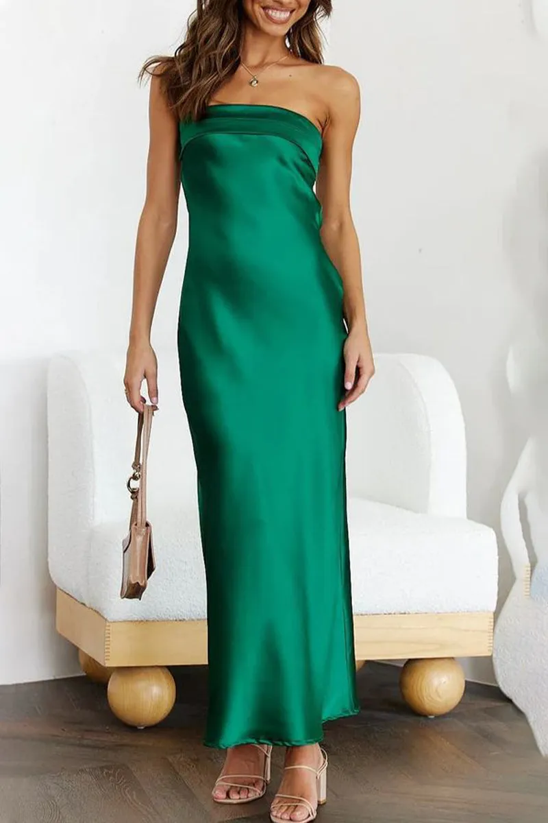 Celebrities Elegant Solid Backless Strapless One Step Skirt Dresses