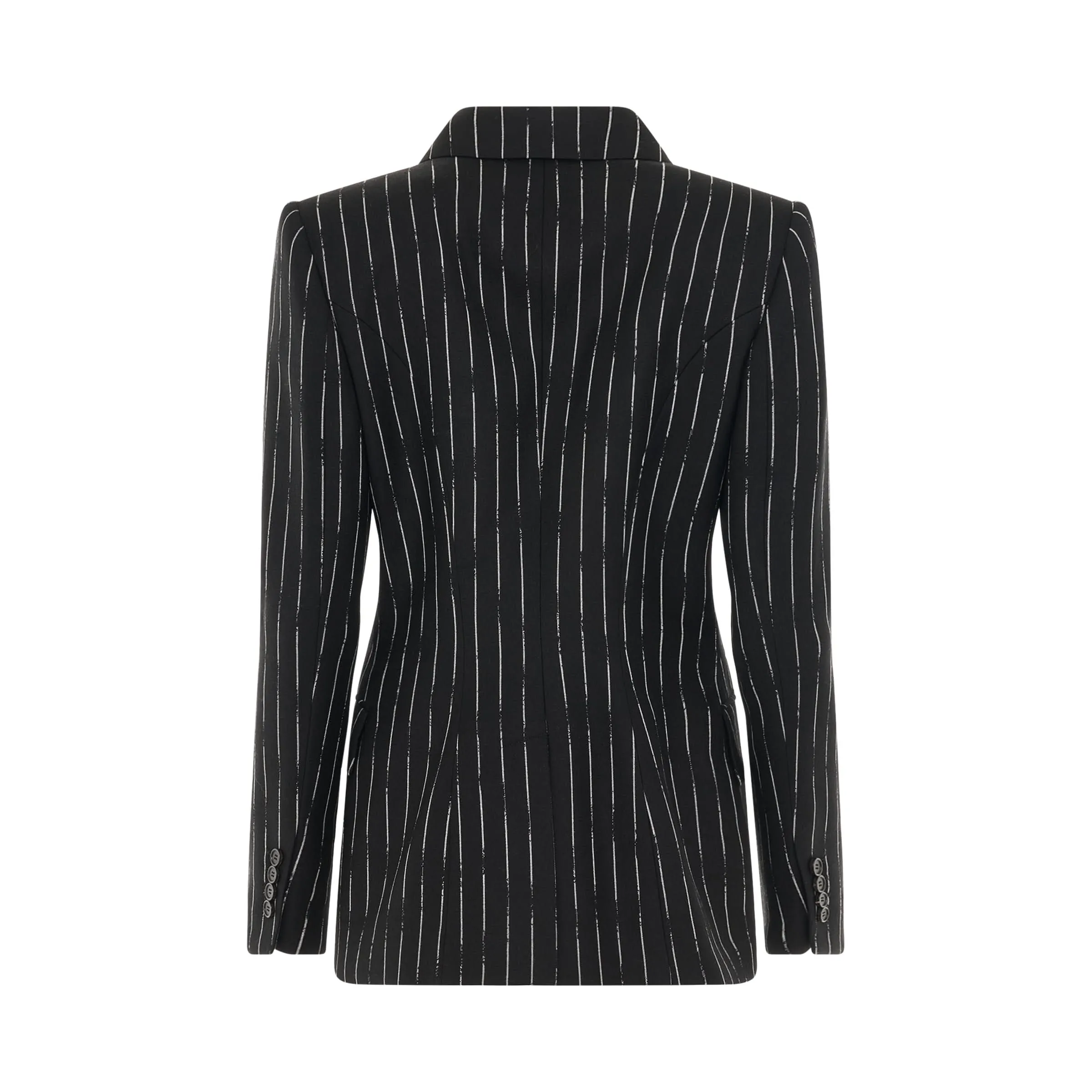 Certified Broken Stripe Wool Suit Jacket in Black