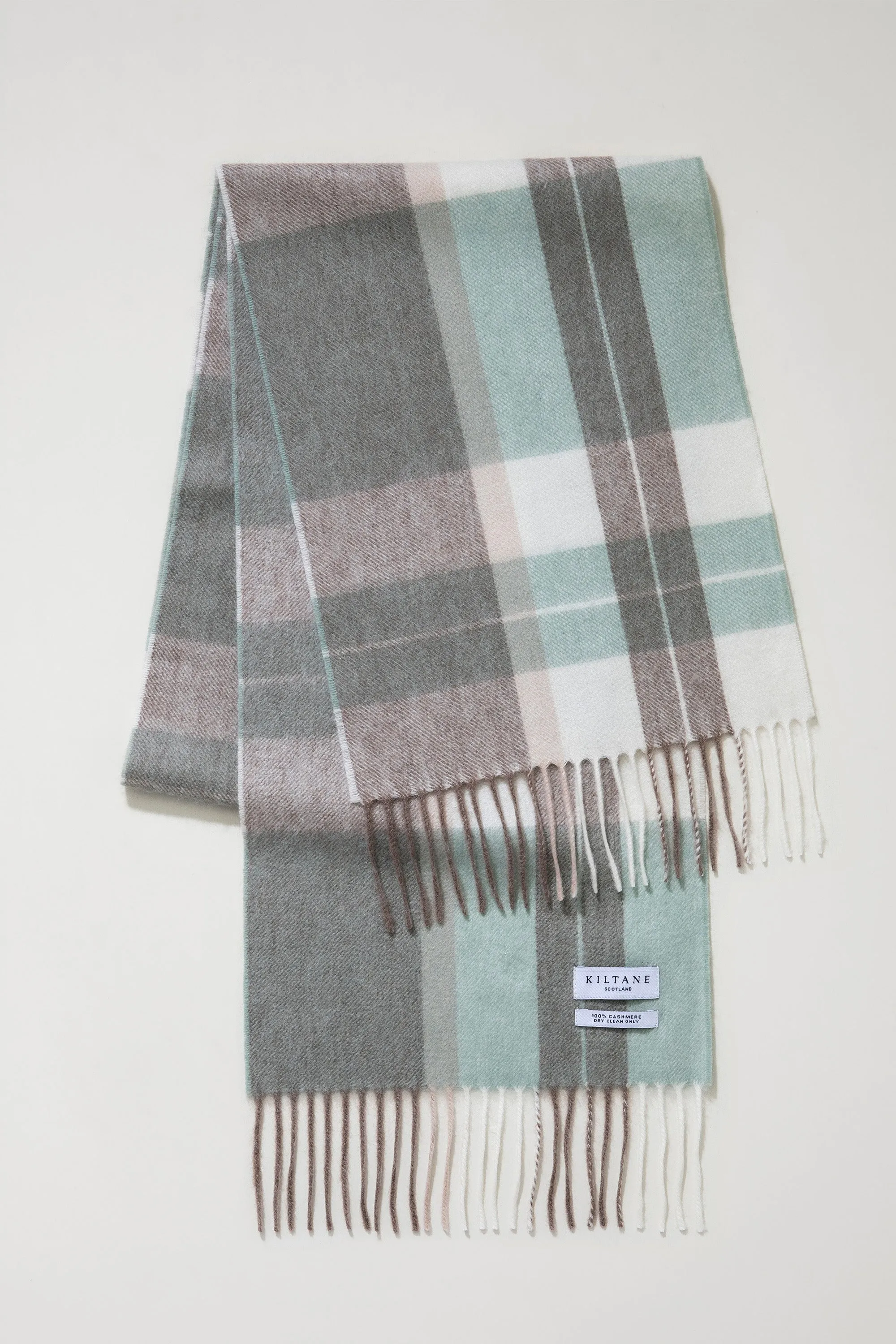 Contemporary Check Cashmere Scarf - Seafoam