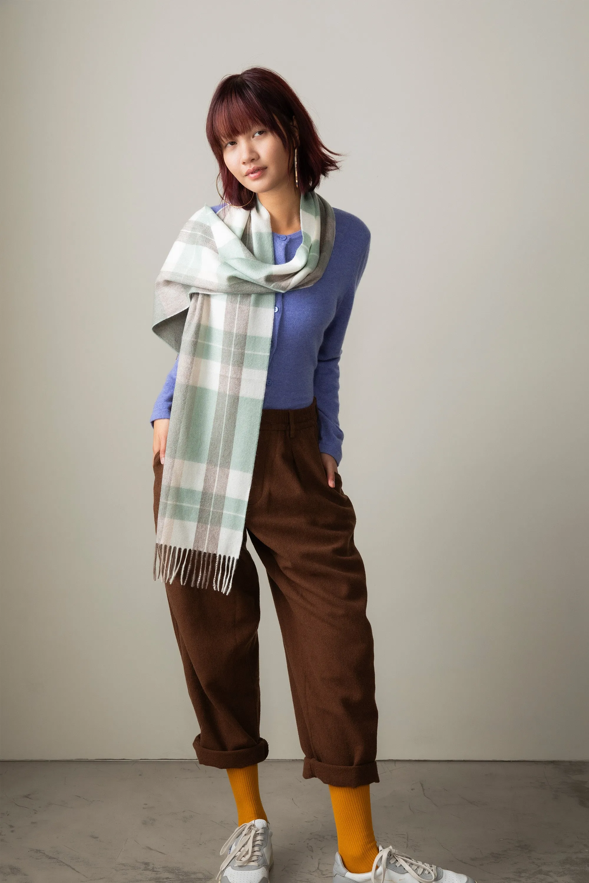 Contemporary Check Cashmere Scarf - Seafoam