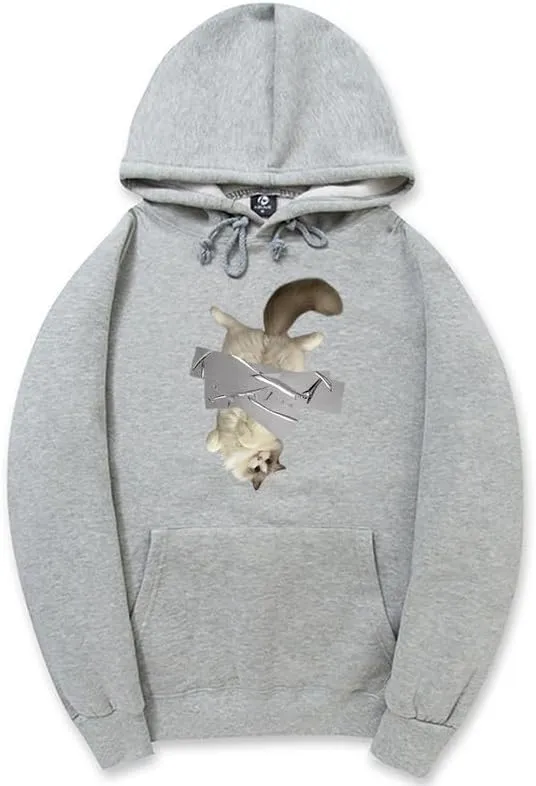 CORIRESHA Cute Handstand Cat Hoodie Long Sleeve Drawstring Cotton Basic Sweatshirt