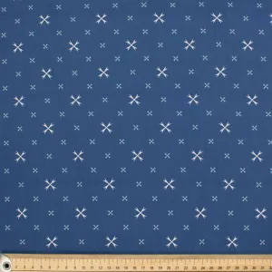 Country Side Collection #24 White Cross Quadrilateral on Dark Blue Cotton Prints