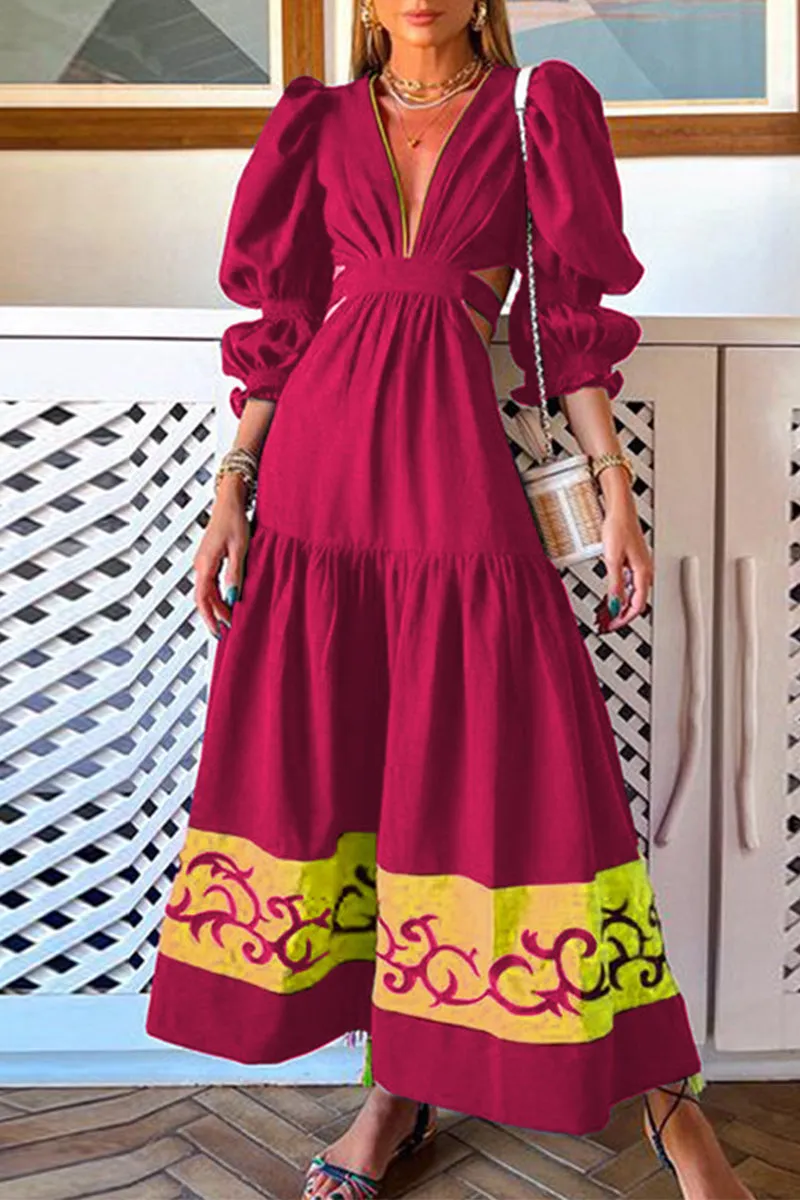 Elegant Print Solid Color A Line Dresses