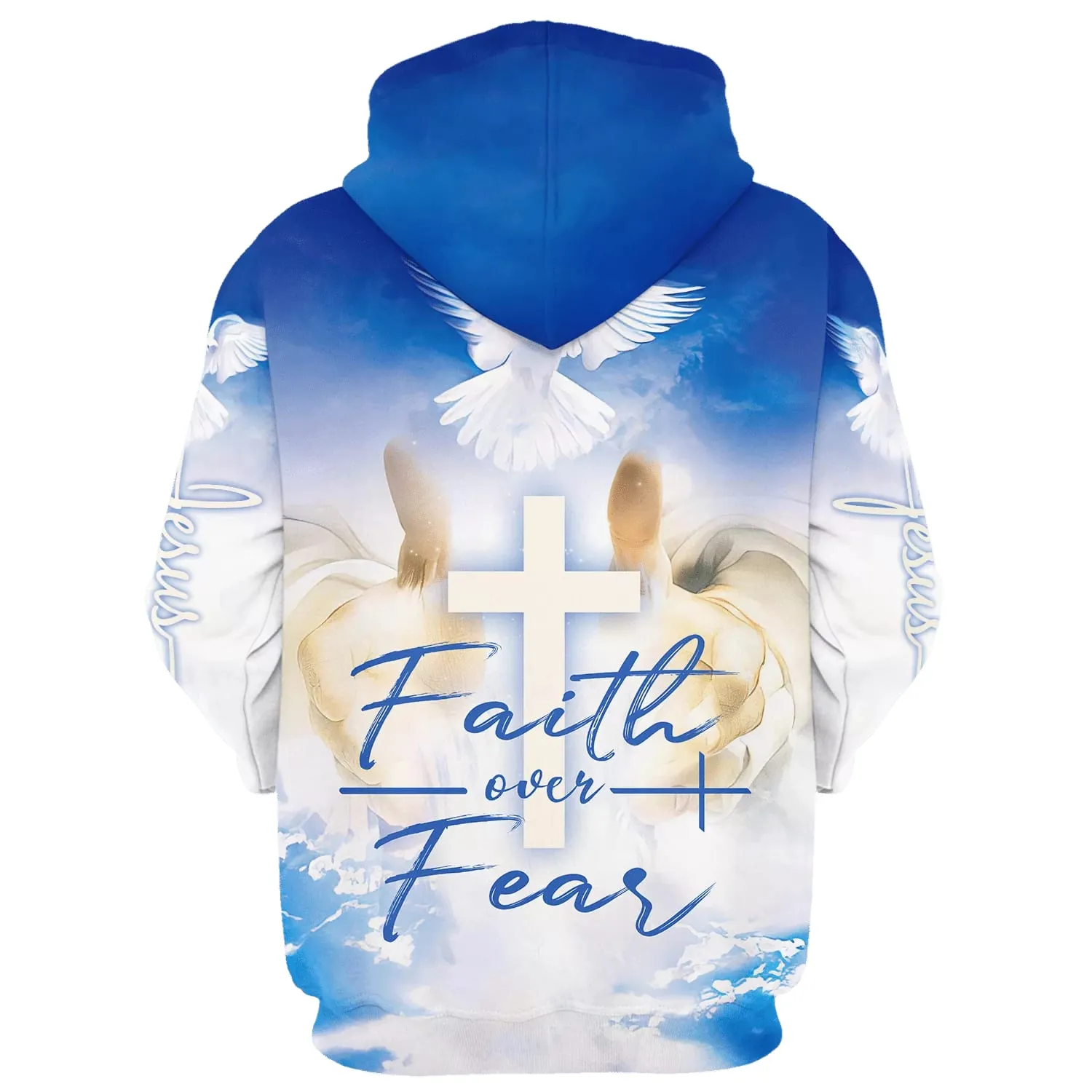 Faith Over Fear Hoodie Hand Jesus Cross and Dove 3D Hoodies Jesus Hoodie Men & Women Christian Hoodie 3D Printed Hoodie